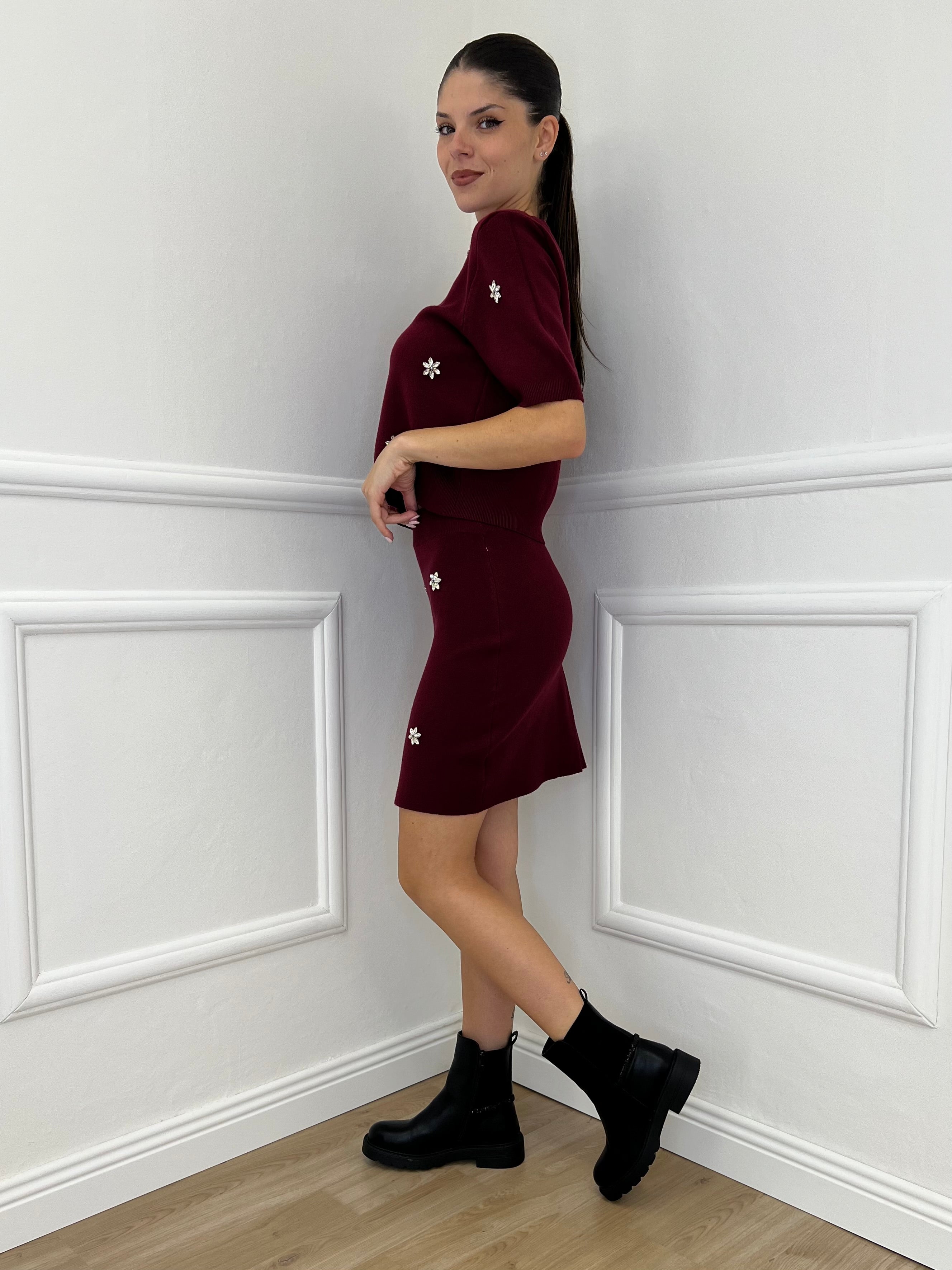 Completo Gonna Cristalli 5502 Bordeaux - Bazar Abbigliamento
