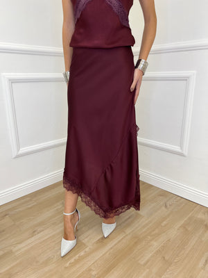 Asymmetric Lace Skirt 2722 Burgundy