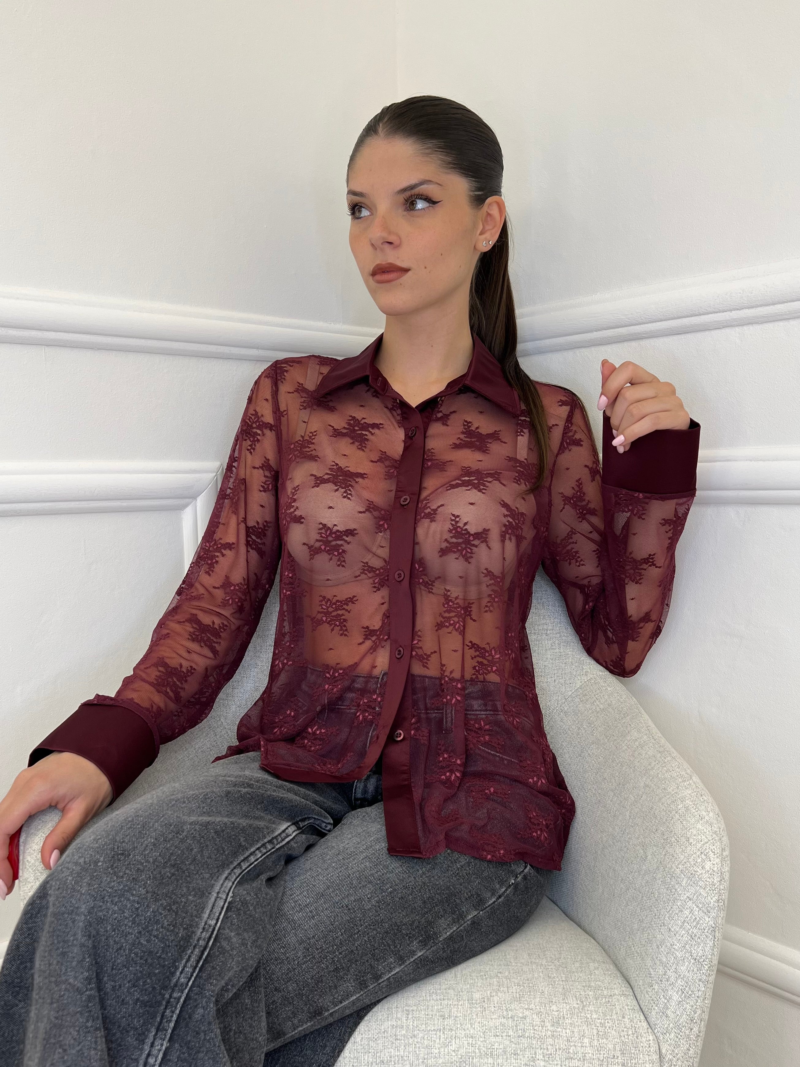 Camicia Pizzo 3160 Bordeaux - Bazar Abbigliamento