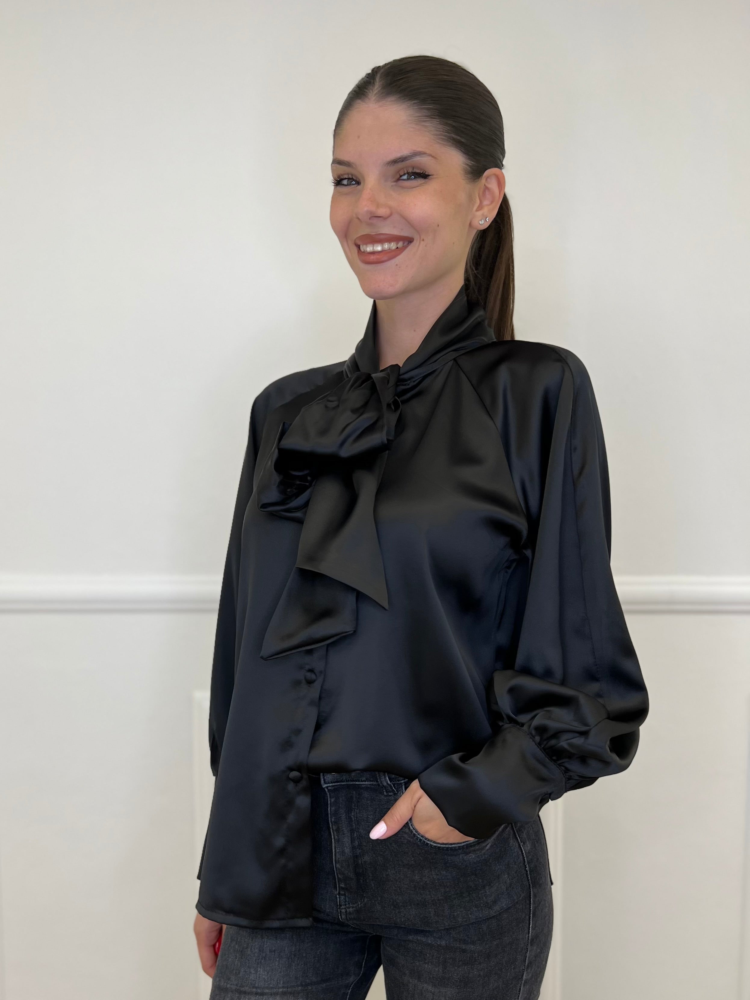 Camicia Satin Fiocco 4218 Nero - Bazar Abbigliamento