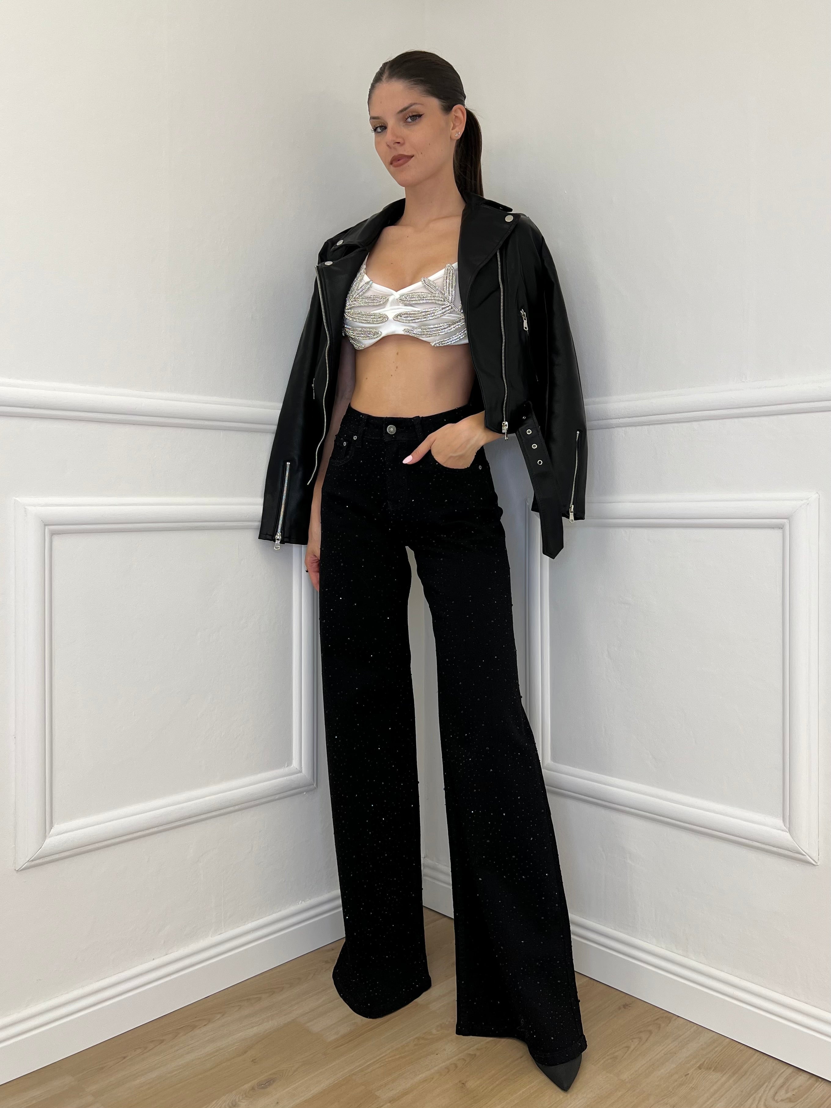 Jeans Strass JK8128 Nero - Bazar Abbigliamento