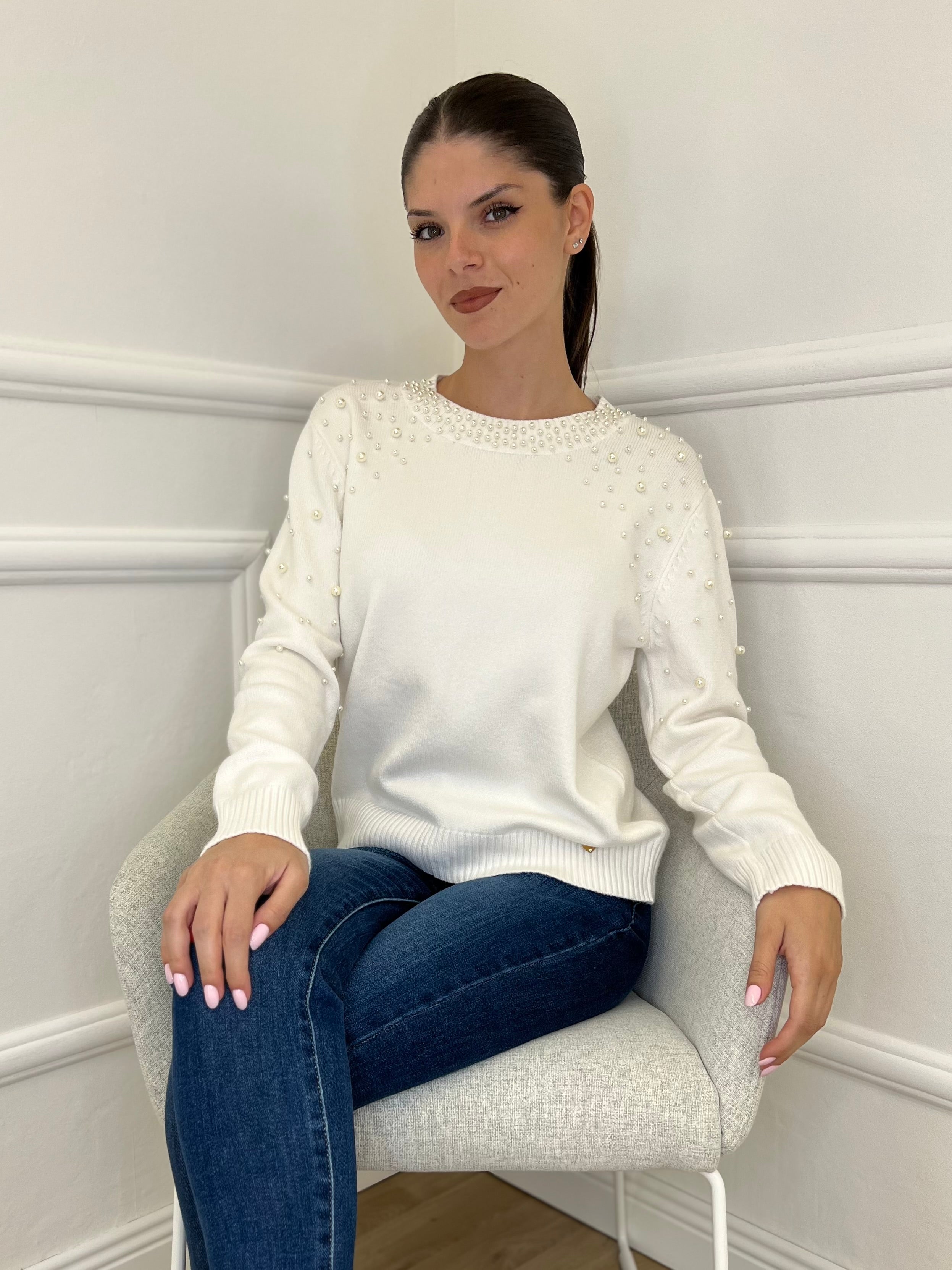 Maglia Perle J28078 Panna - Bazar Abbigliamento