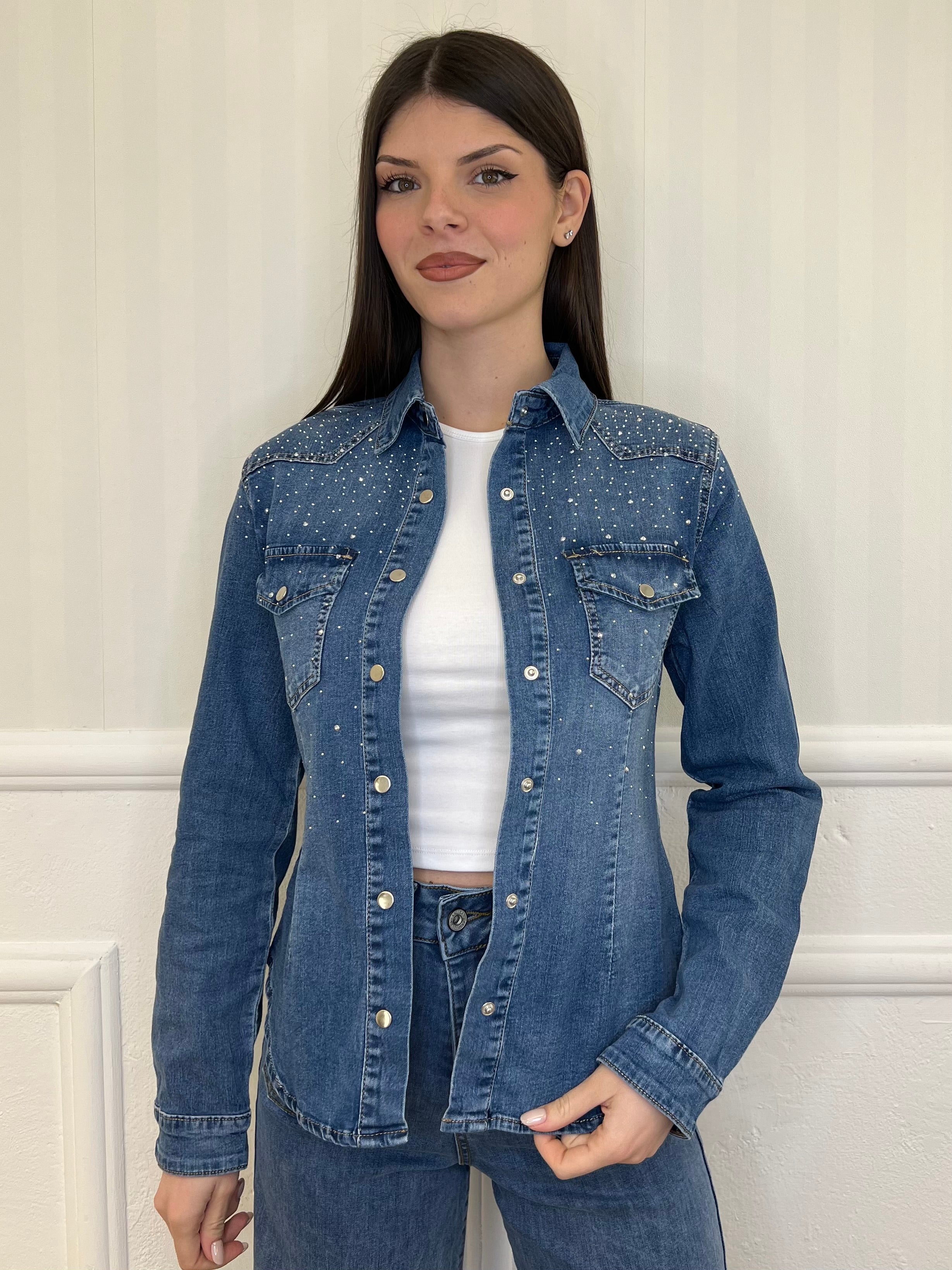 Camicia Denim Strass 9186-1 - Bazar Abbigliamento