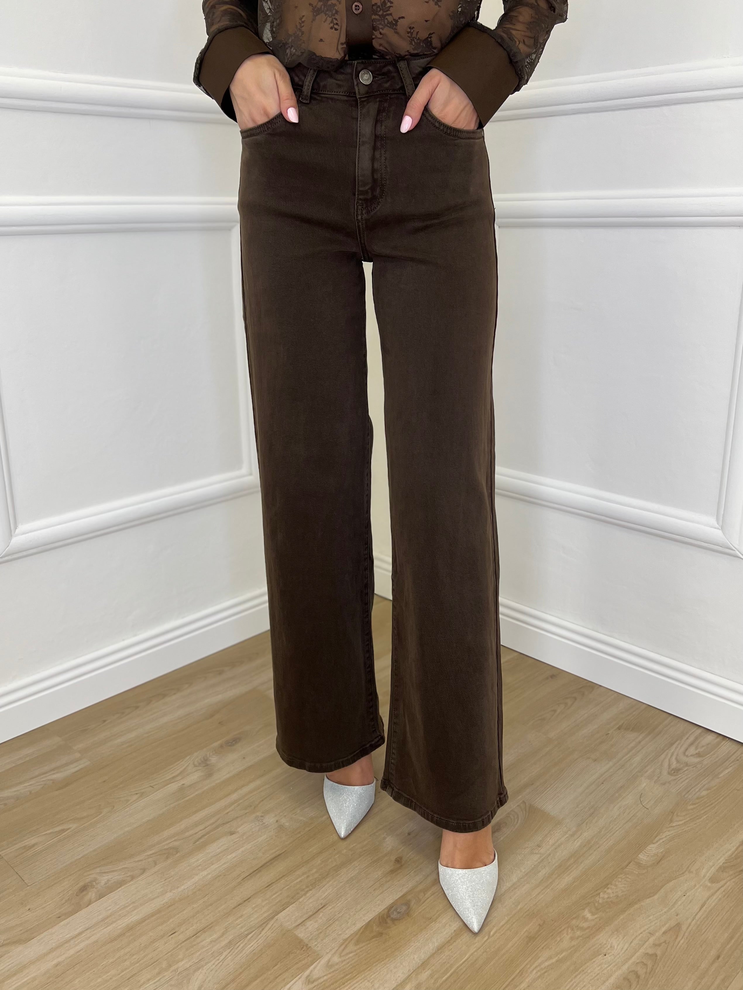 Jeans Palazzo T1001 Caffè - Bazar Abbigliamento