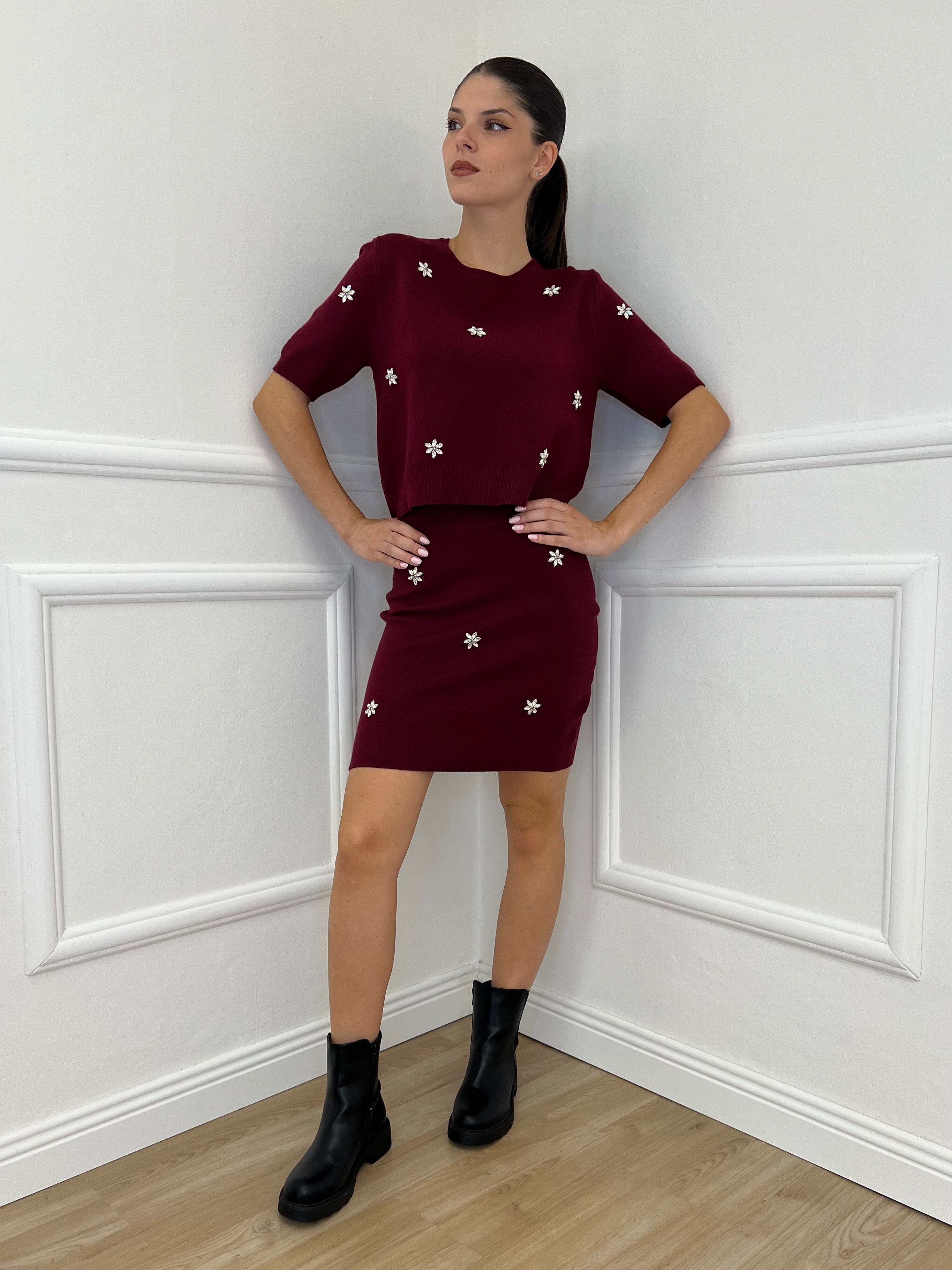 Completo Gonna Cristalli 5502 Bordeaux - Bazar Abbigliamento