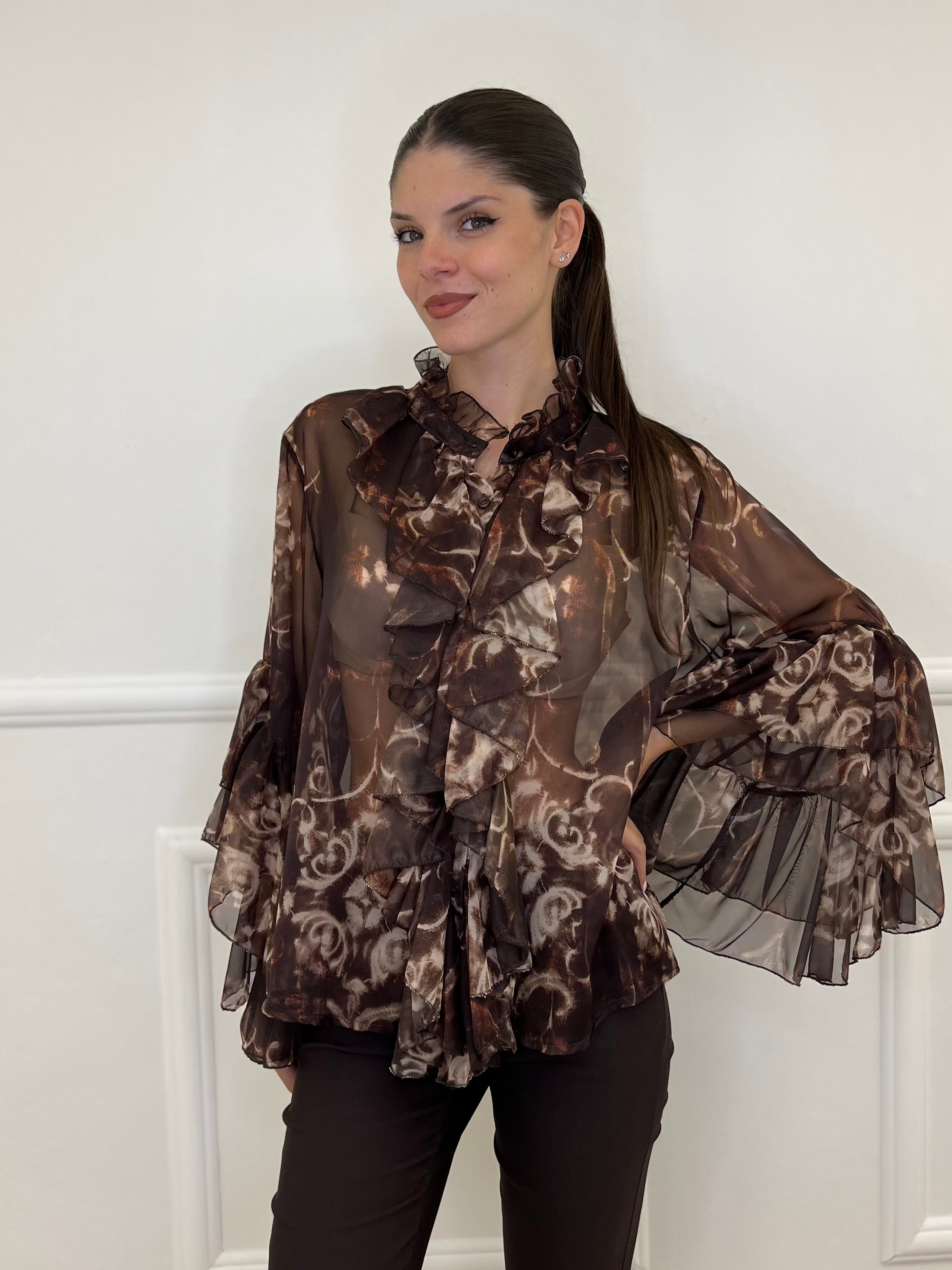 Camicia Jabot Fantasia 4525 Caffè - Bazar Abbigliamento