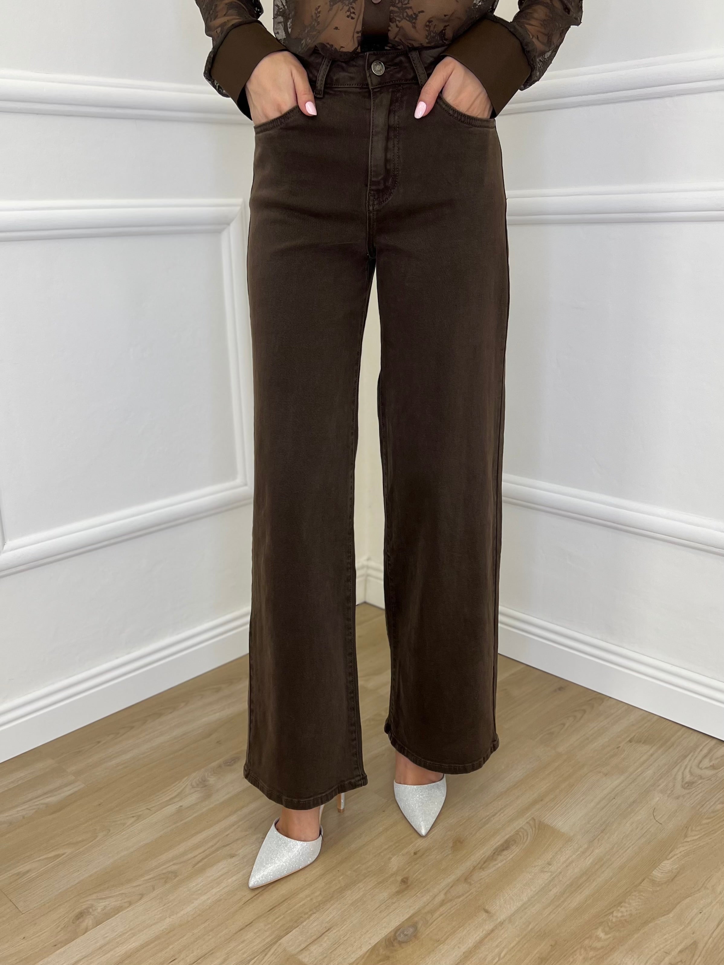 Jeans Palazzo T1001 Caffè - Bazar Abbigliamento