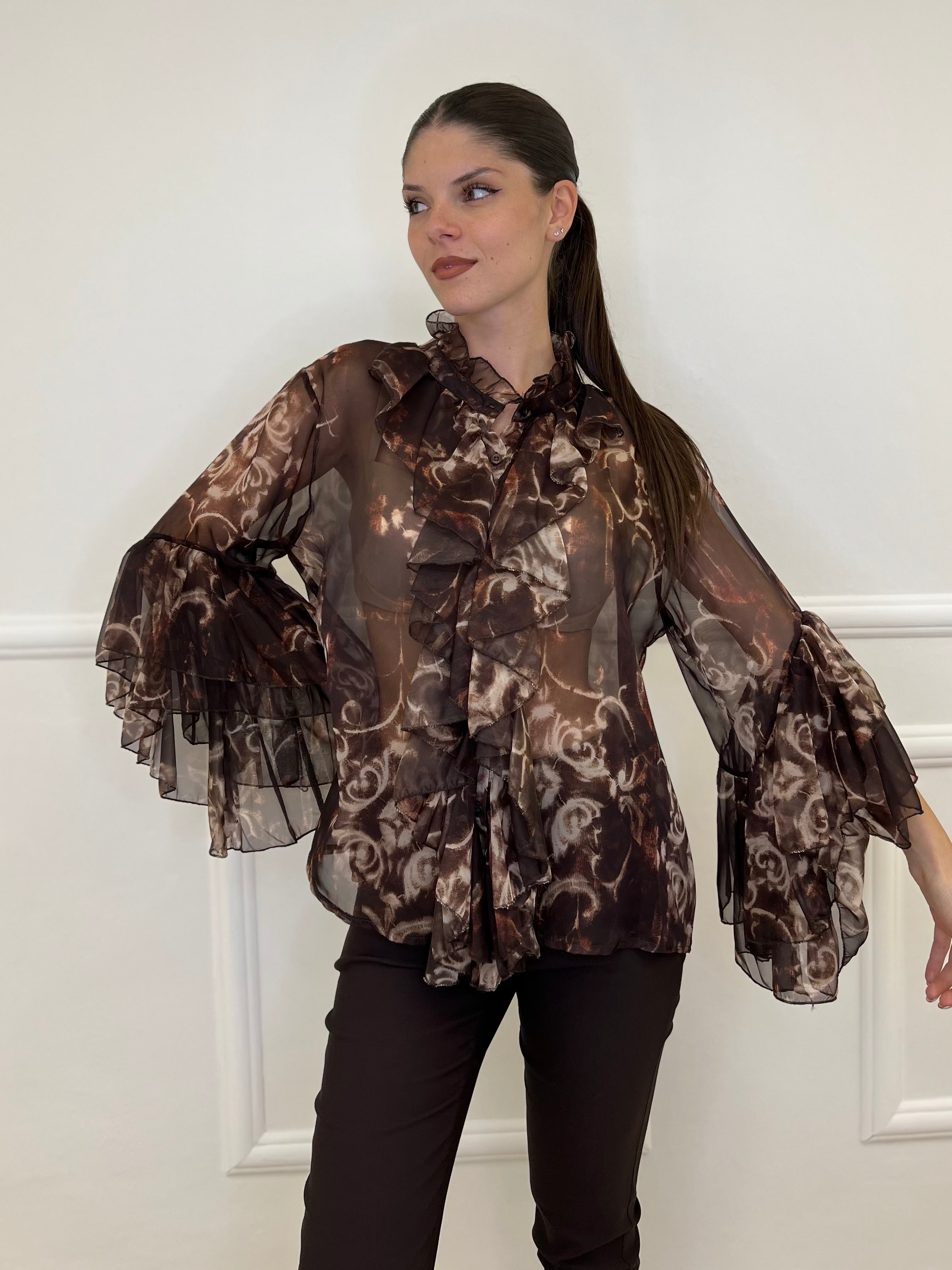 Camicia Jabot Fantasia 4525 Caffè - Bazar Abbigliamento