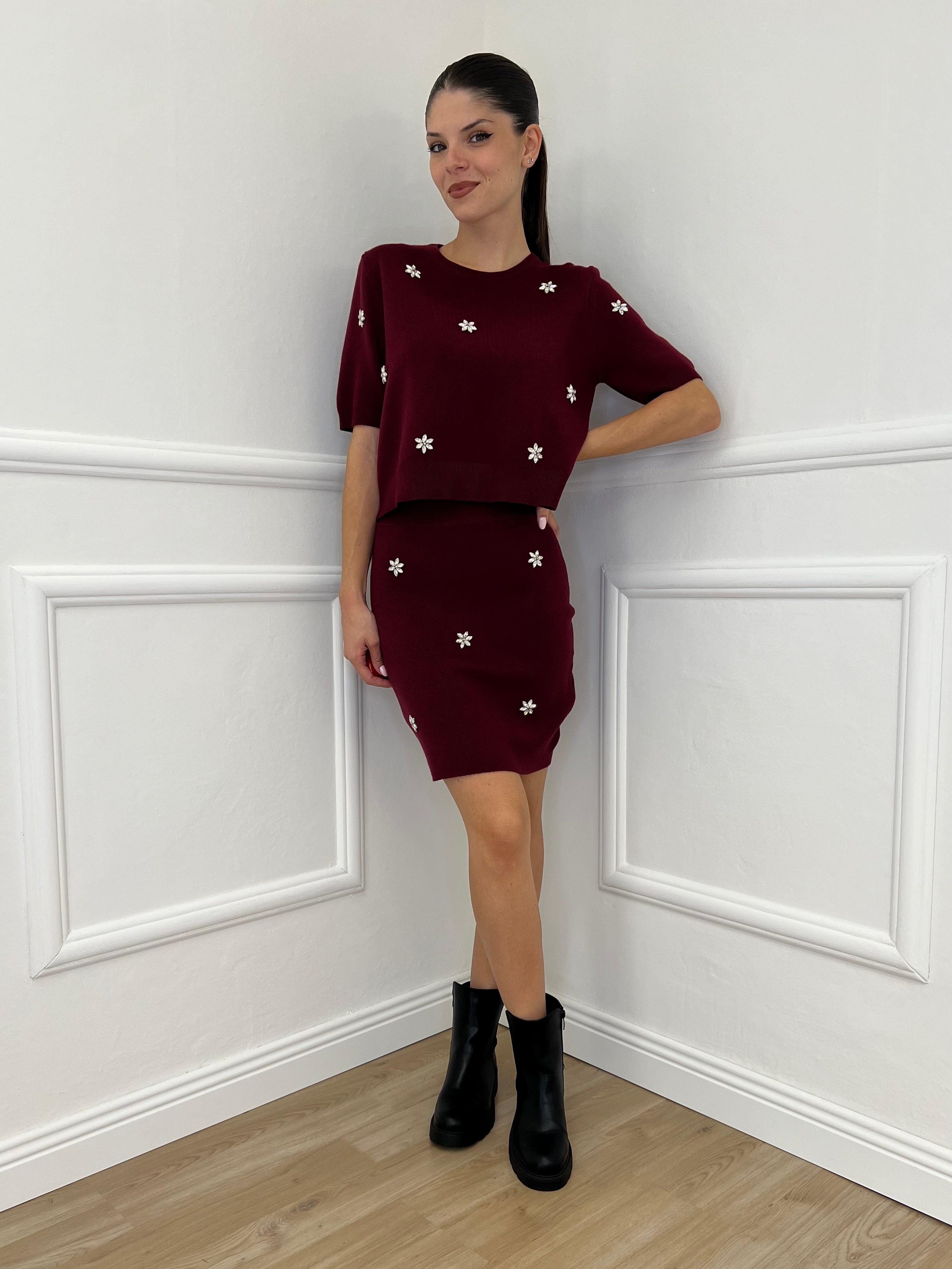 Completo Gonna Cristalli 5502 Bordeaux - Bazar Abbigliamento