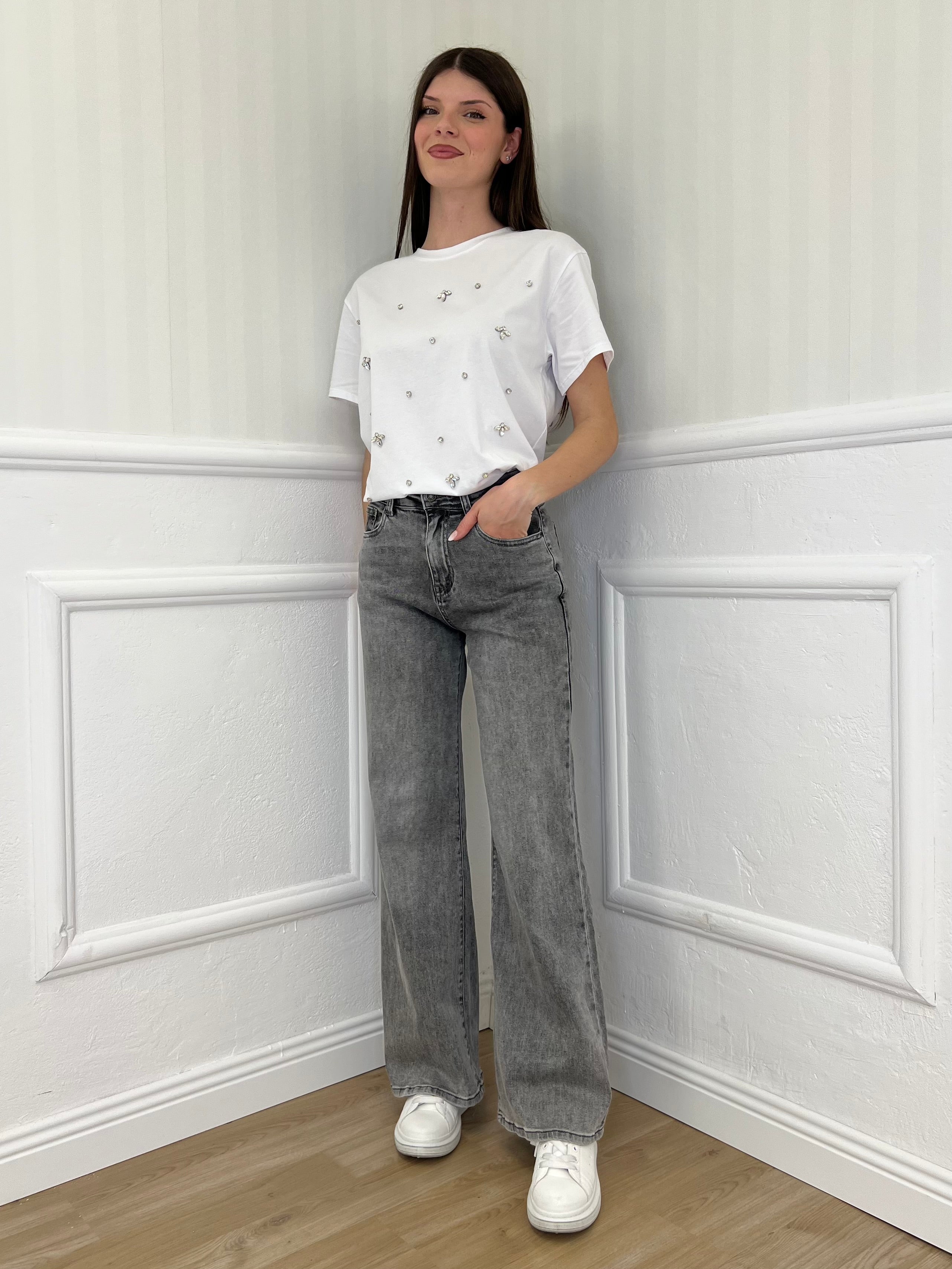 Jeans Palazzo Stretch P236 Grigio - Bazar Abbigliamento