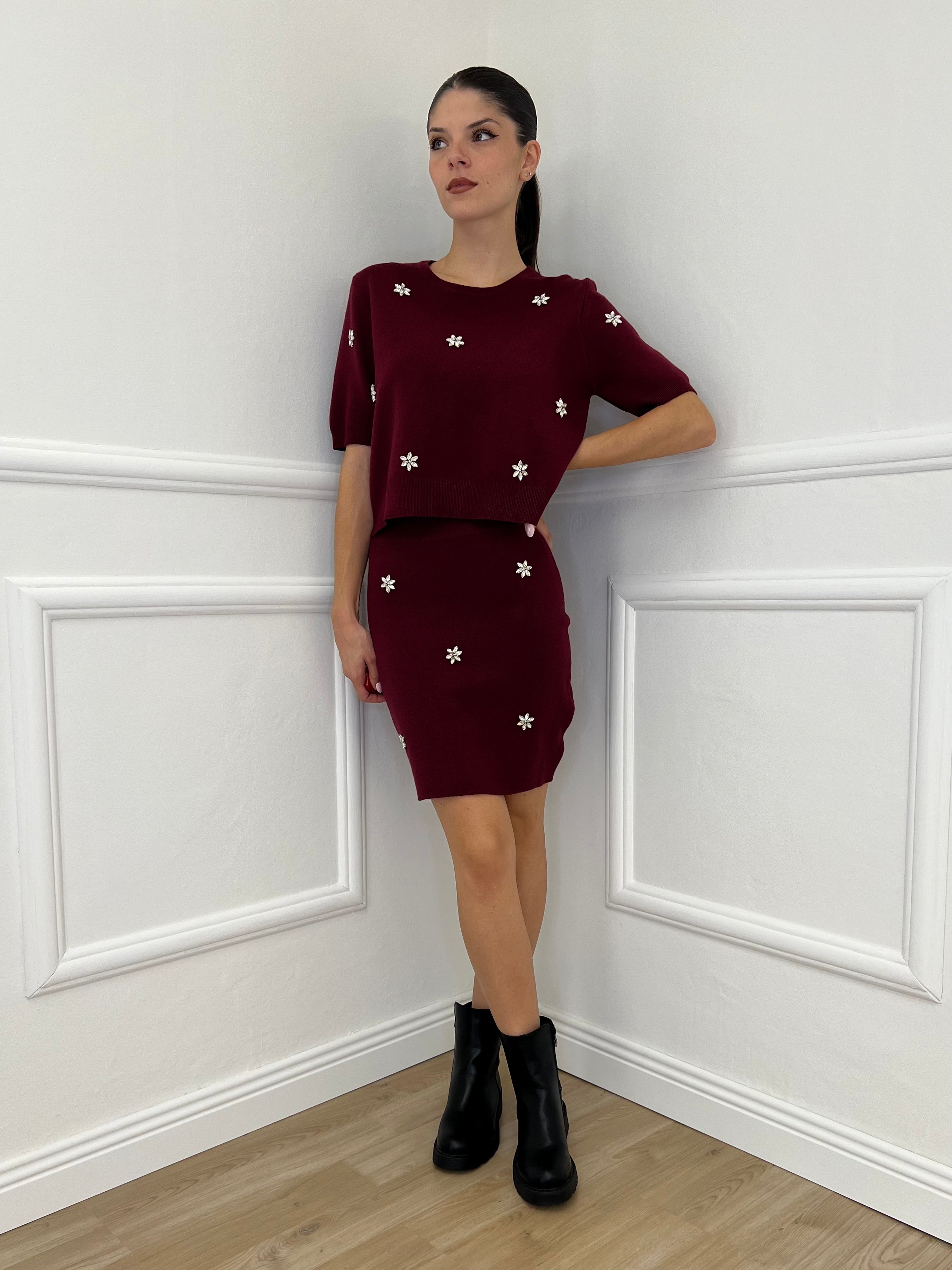 Completo Gonna Cristalli 5502 Bordeaux - Bazar Abbigliamento