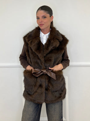 Sleeveless Fur Coat 8672 Coffee