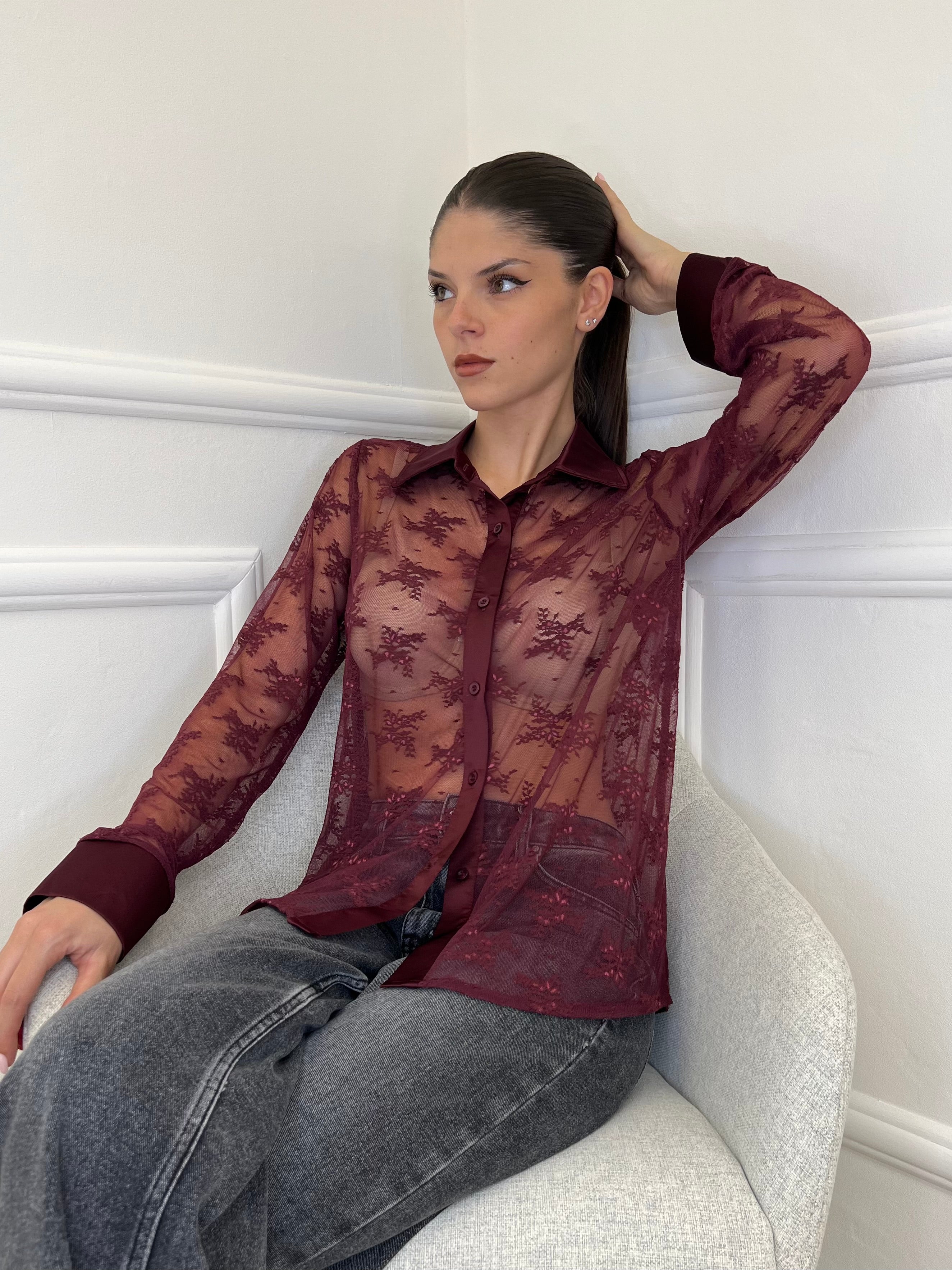 Camicia Pizzo 3160 Bordeaux - Bazar Abbigliamento