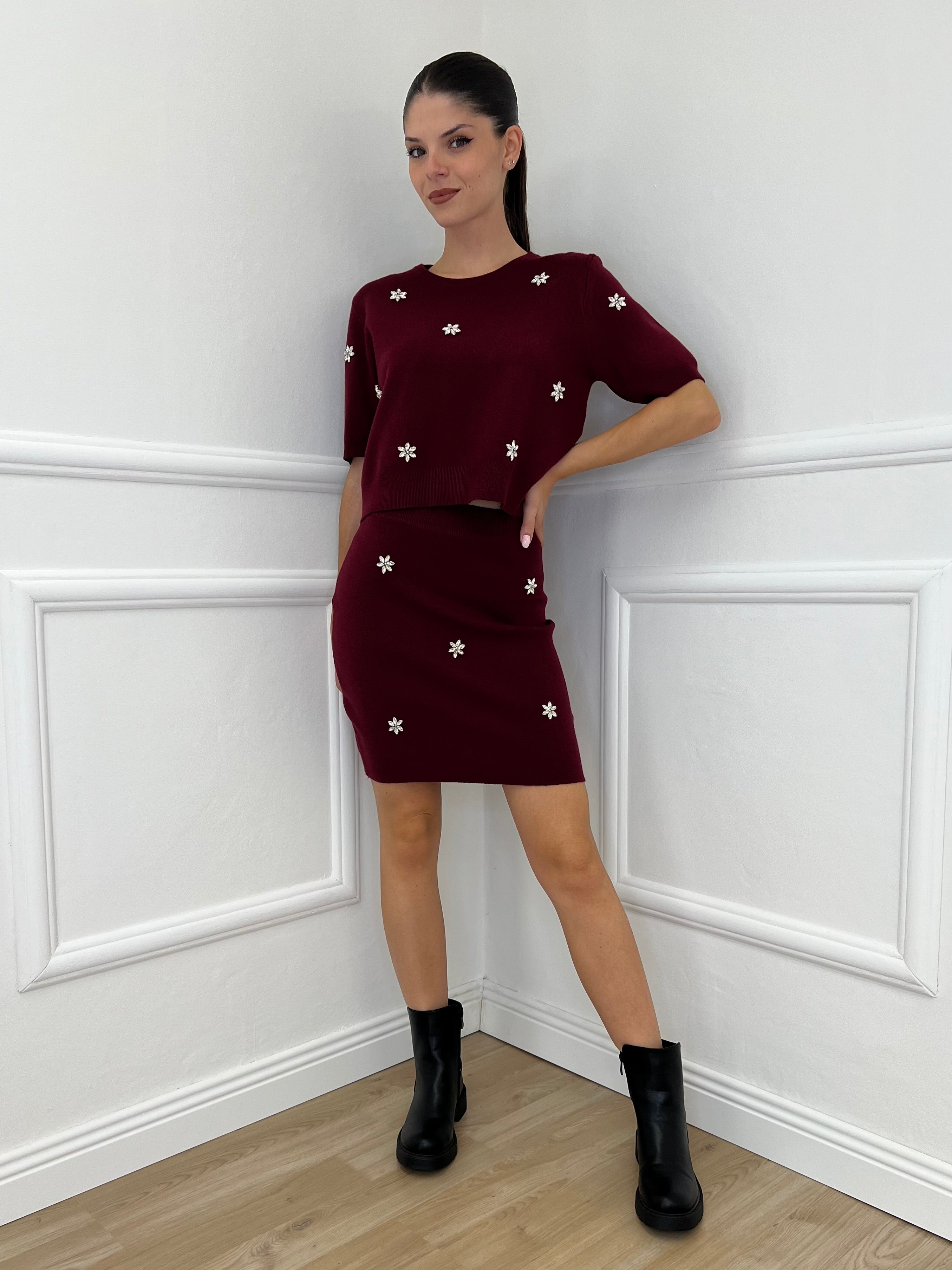 Completo Gonna Cristalli 5502 Bordeaux - Bazar Abbigliamento