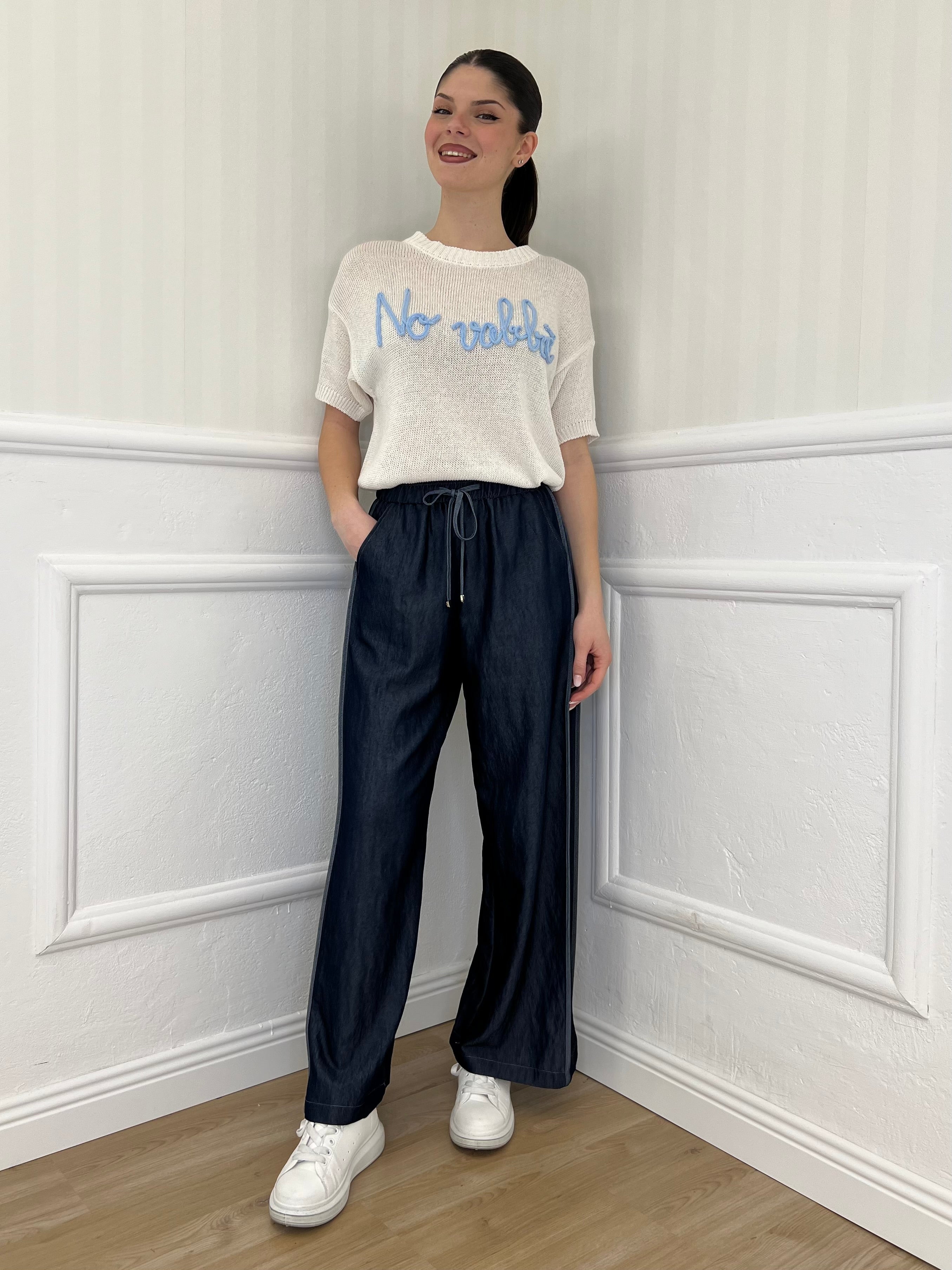 Panta Palazzo Coulisse Chambray 19157 Blu - Bazar Abbigliamento
