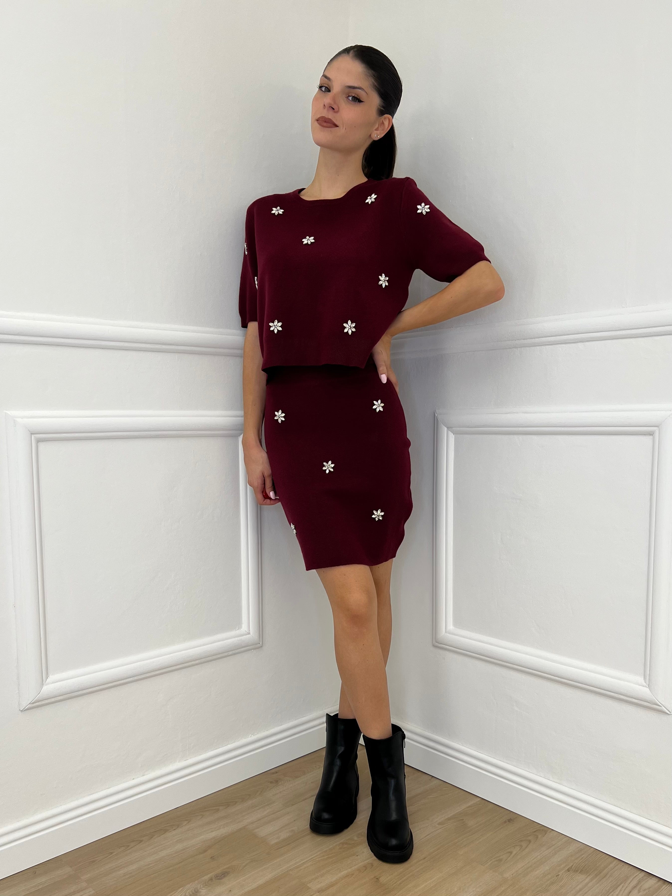 Completo Gonna Cristalli 5502 Bordeaux - Bazar Abbigliamento