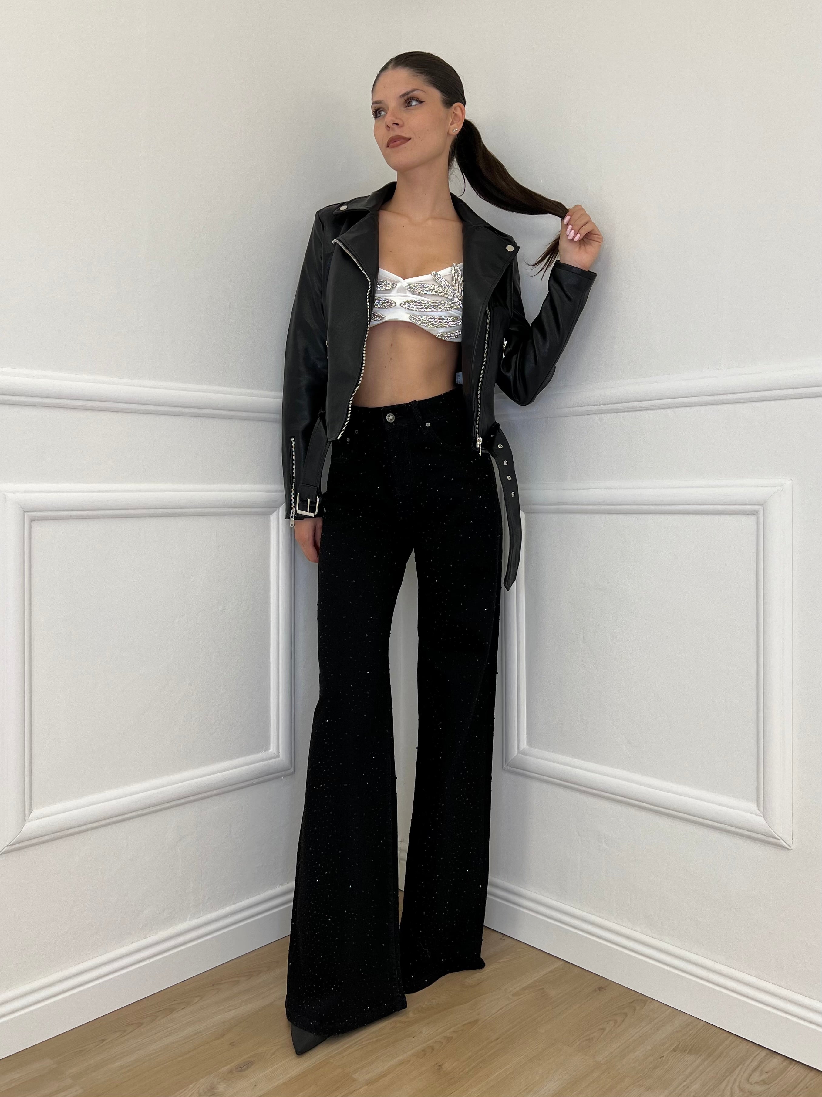 Jeans Strass JK8128 Nero - Bazar Abbigliamento