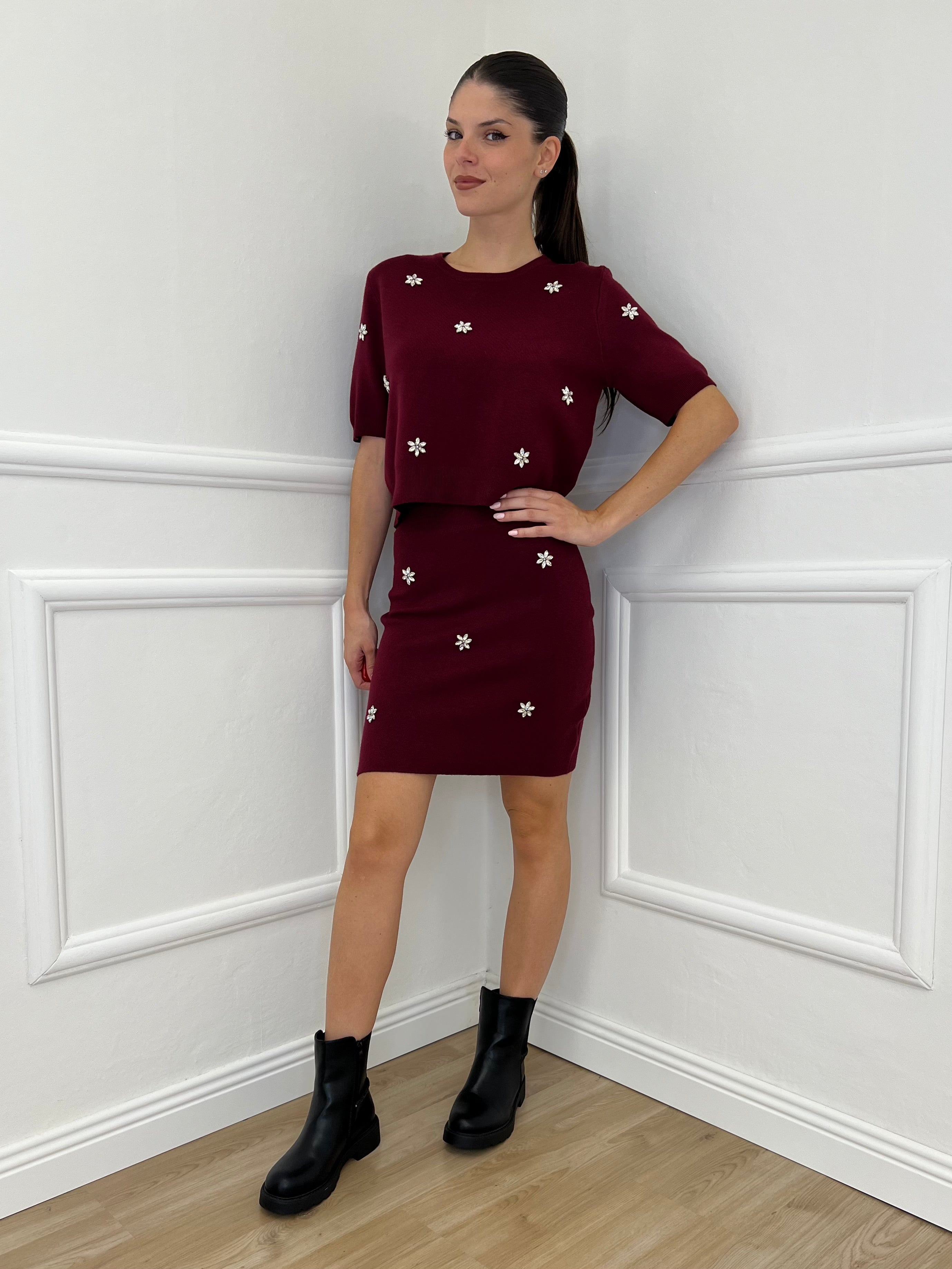 Completo Gonna Cristalli 5502 Bordeaux - Bazar Abbigliamento
