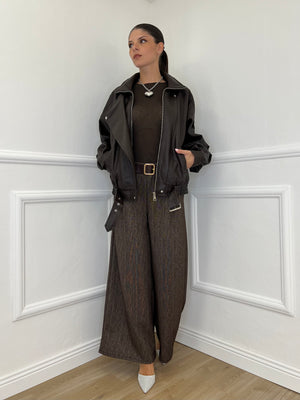 Herringbone Trousers with Rhinestones 53386 Moro
