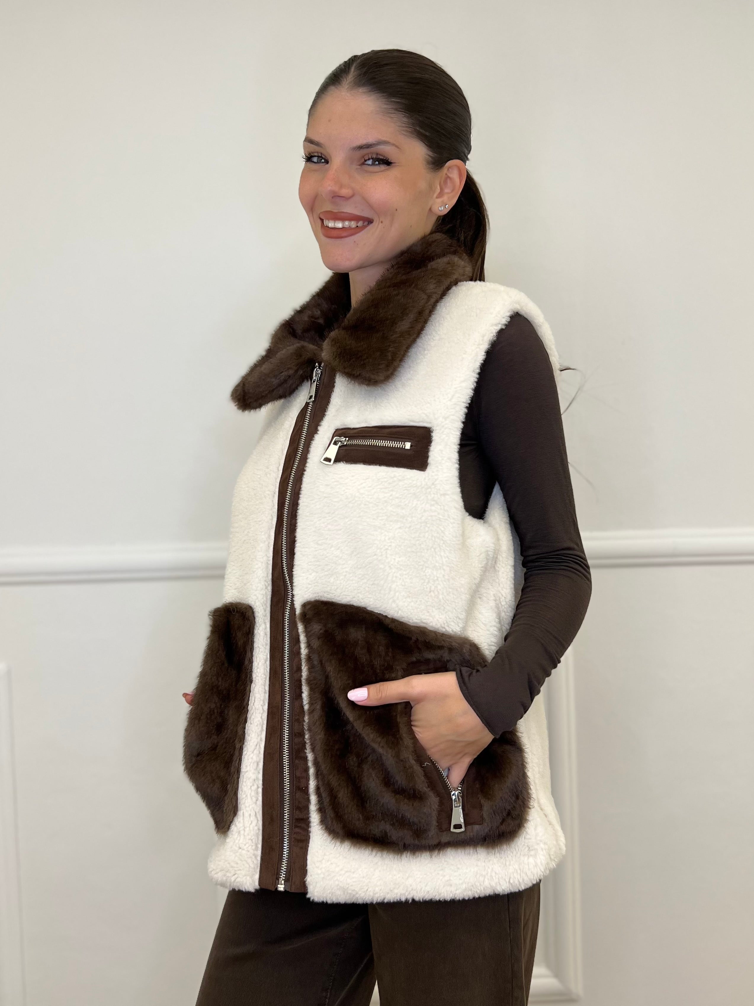 Smanicato Teddy Bicolor 30072 Bianco - Bazar Abbigliamento