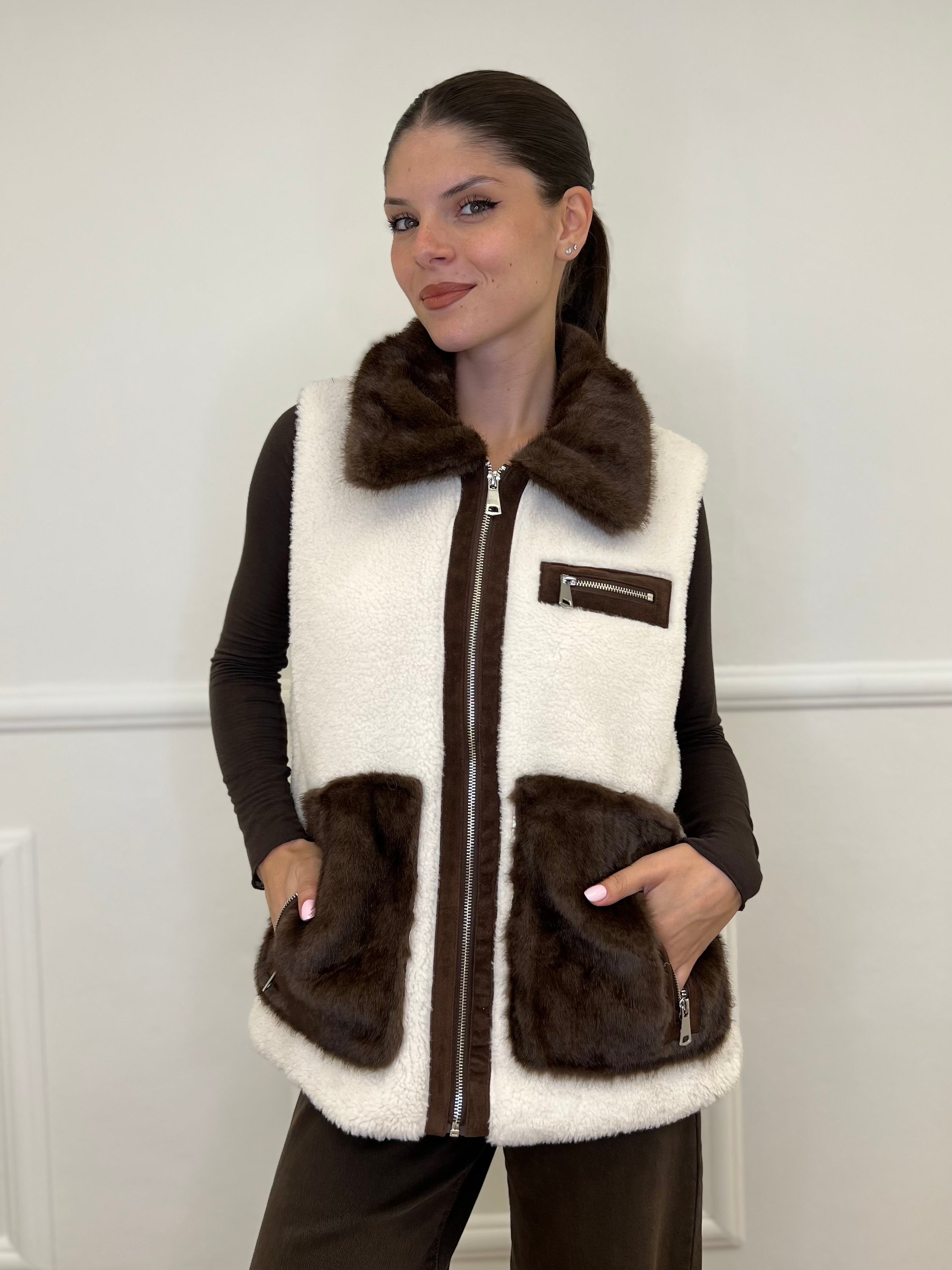 Smanicato Teddy Bicolor 30072 Bianco - Bazar Abbigliamento