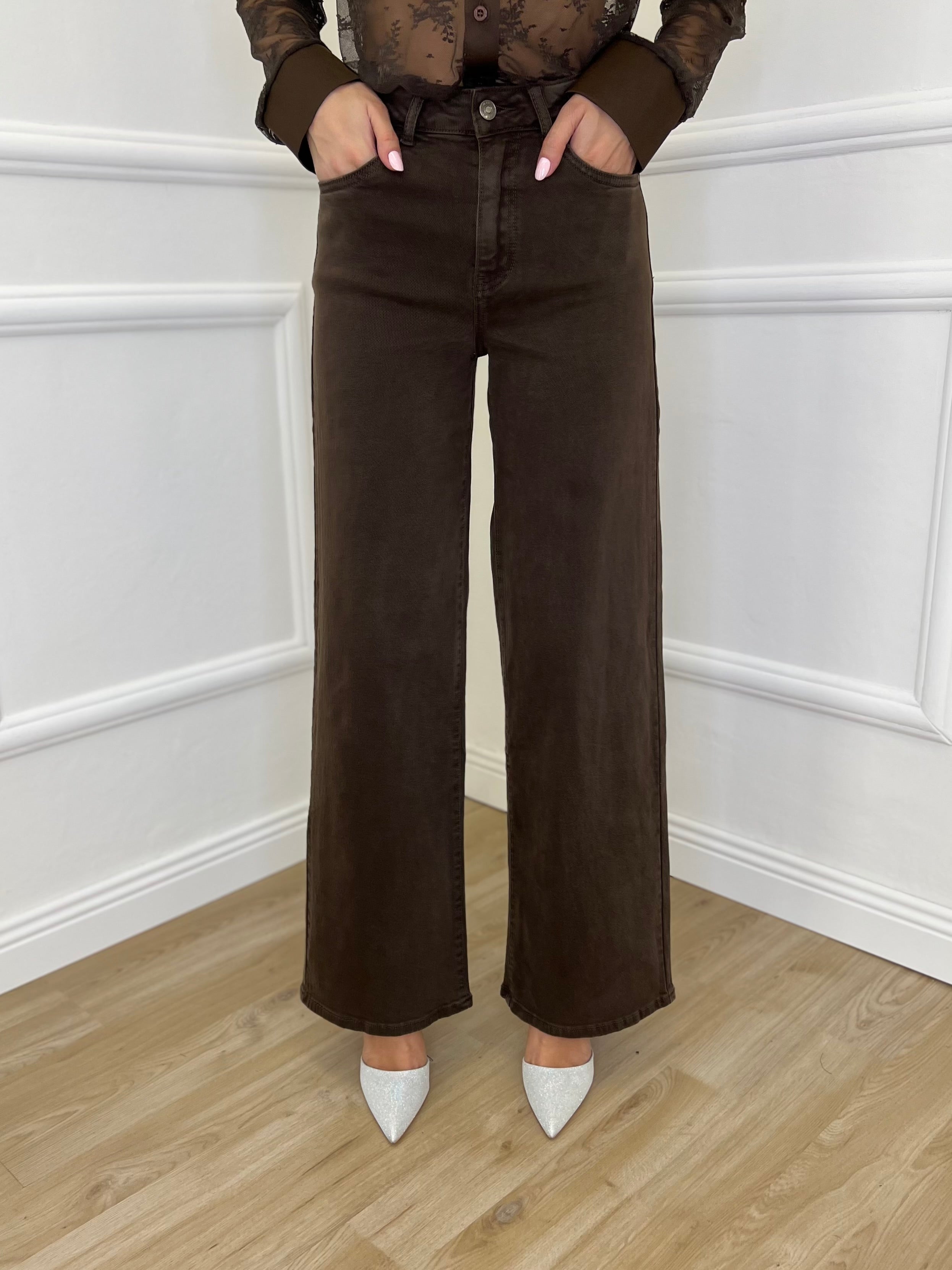 Jeans Palazzo T1001 Caffè - Bazar Abbigliamento