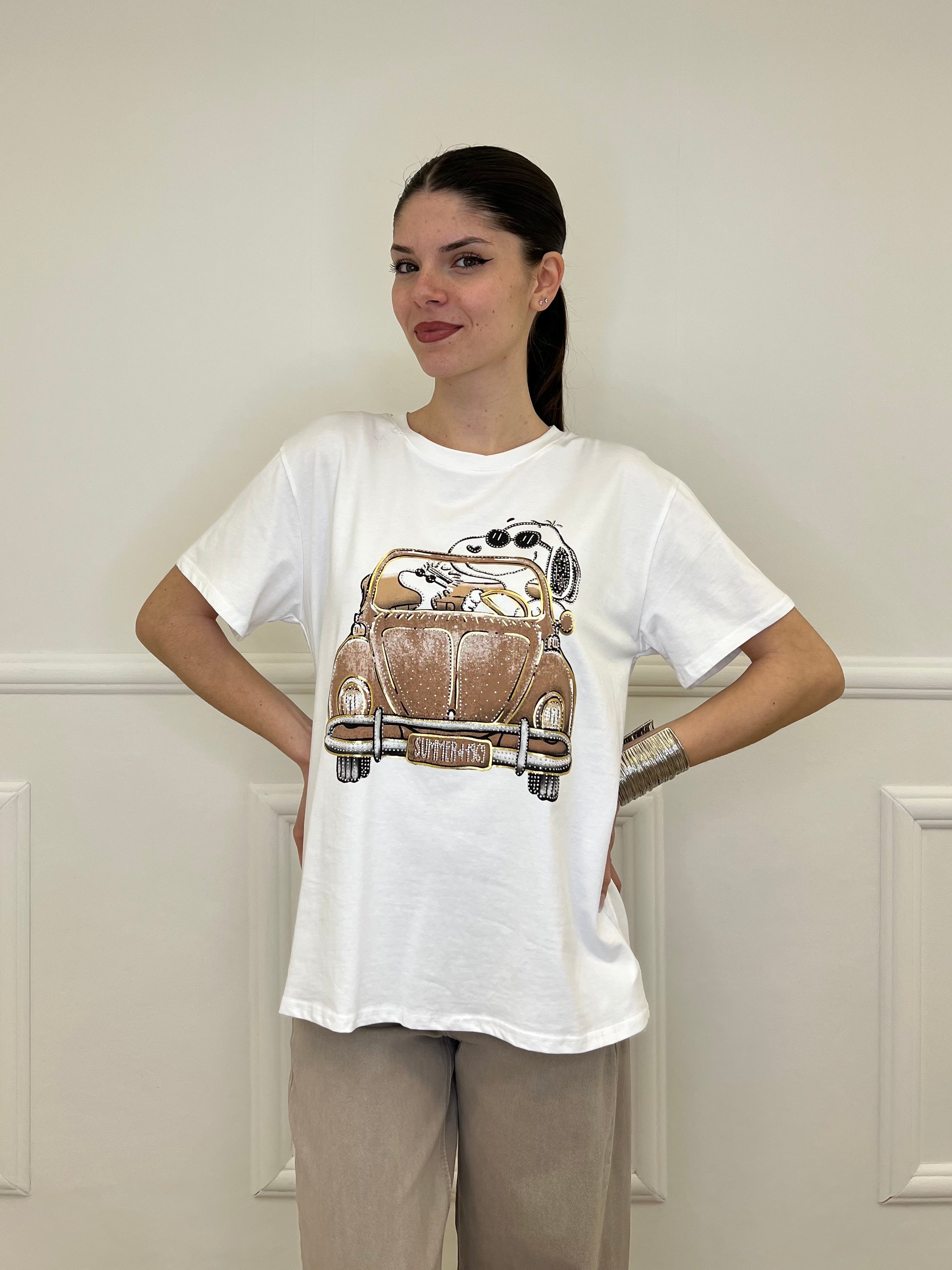 T-shirt Over Snoopy Con Strass