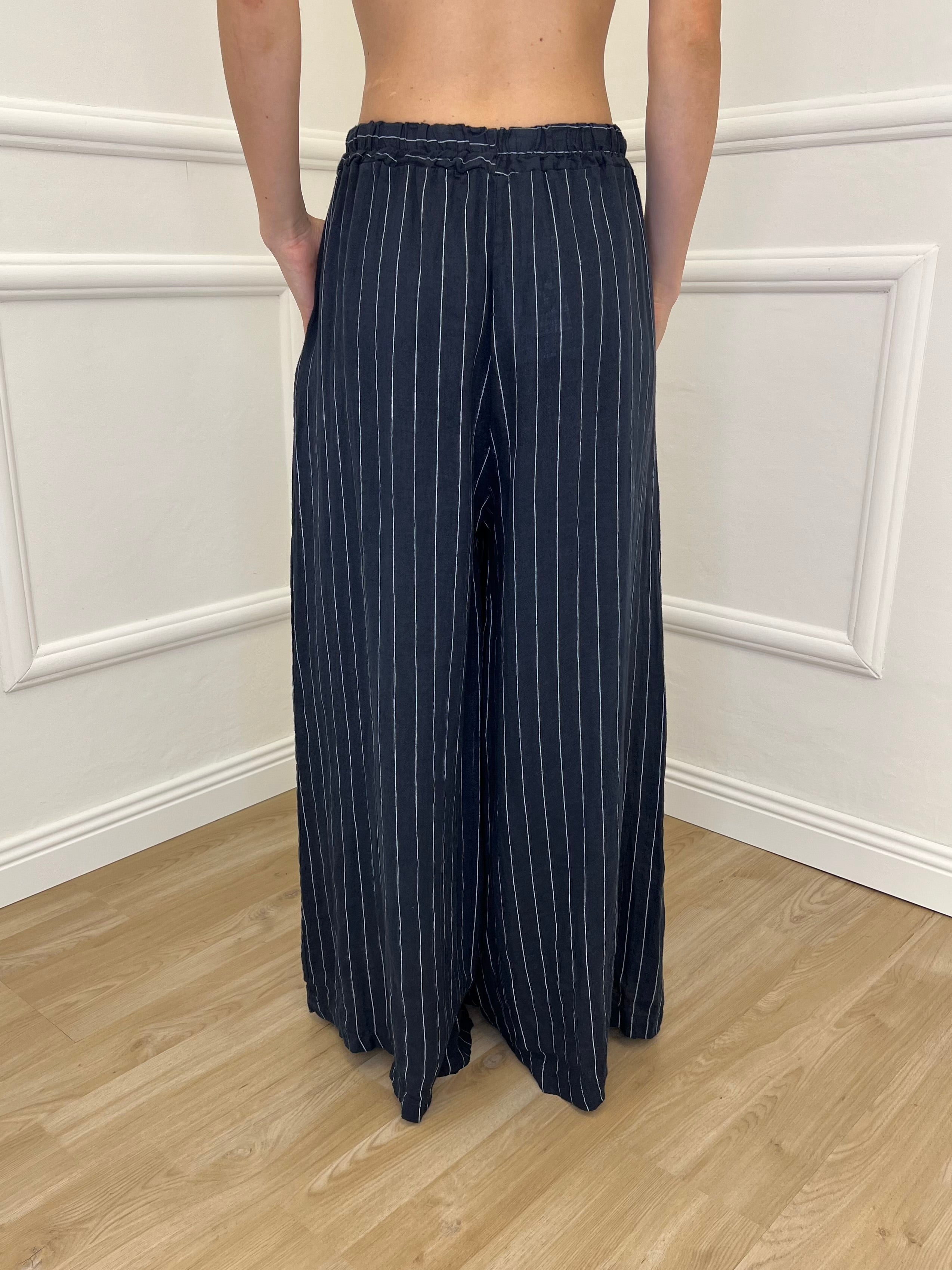 Pantalone Lino Gessato 10412 Blu