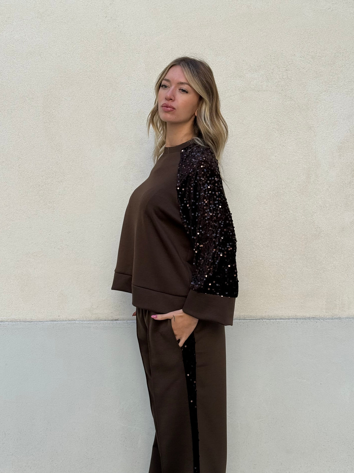 Tuta Inserti Paillettes L3110 Marrone