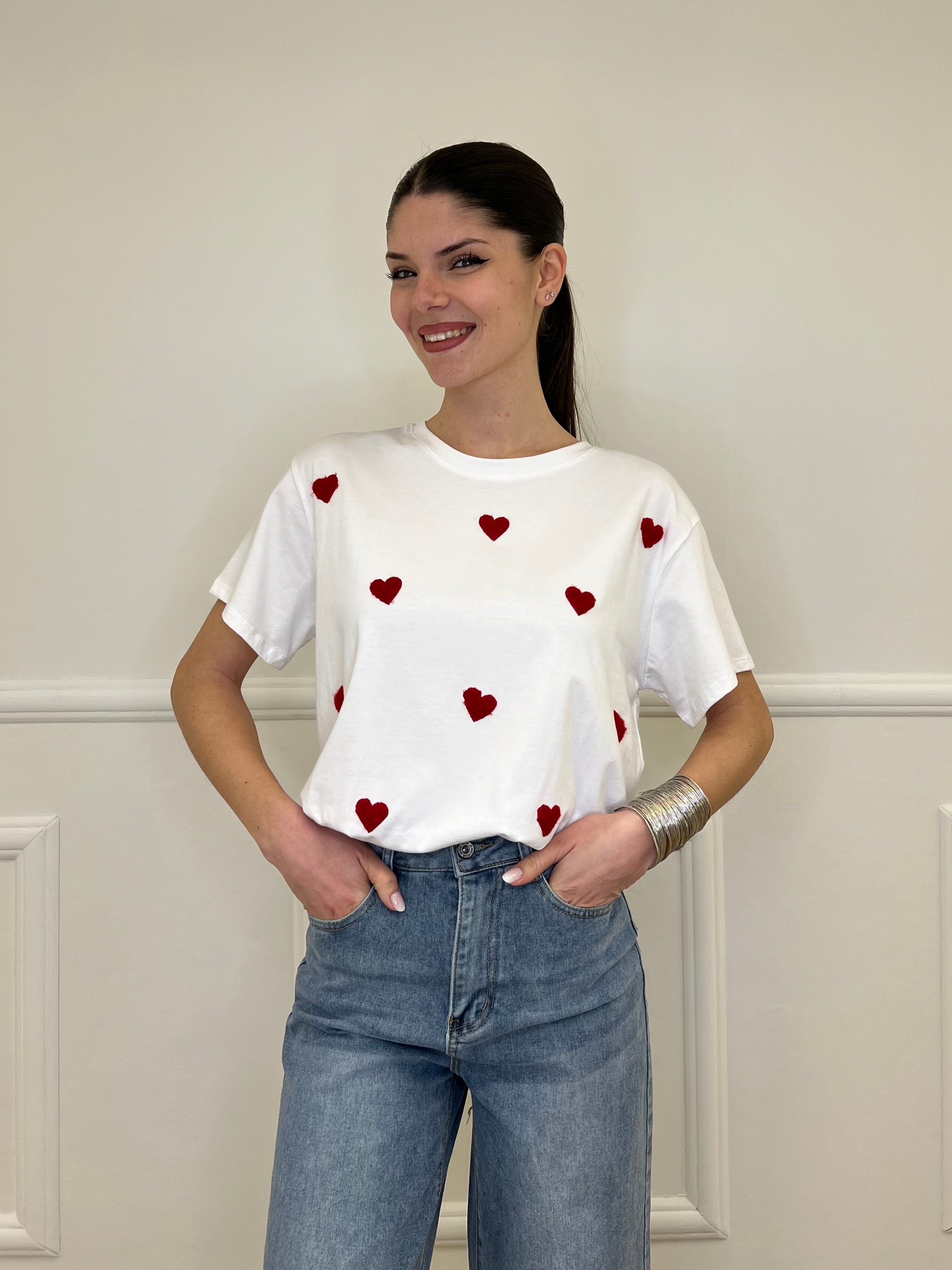 T-shirt Over Con Ricamo Cuori 12659