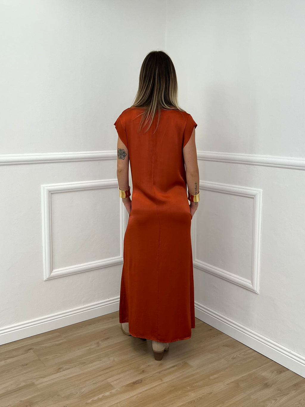 Vestito In Raso di Viscosa A00850 Rame