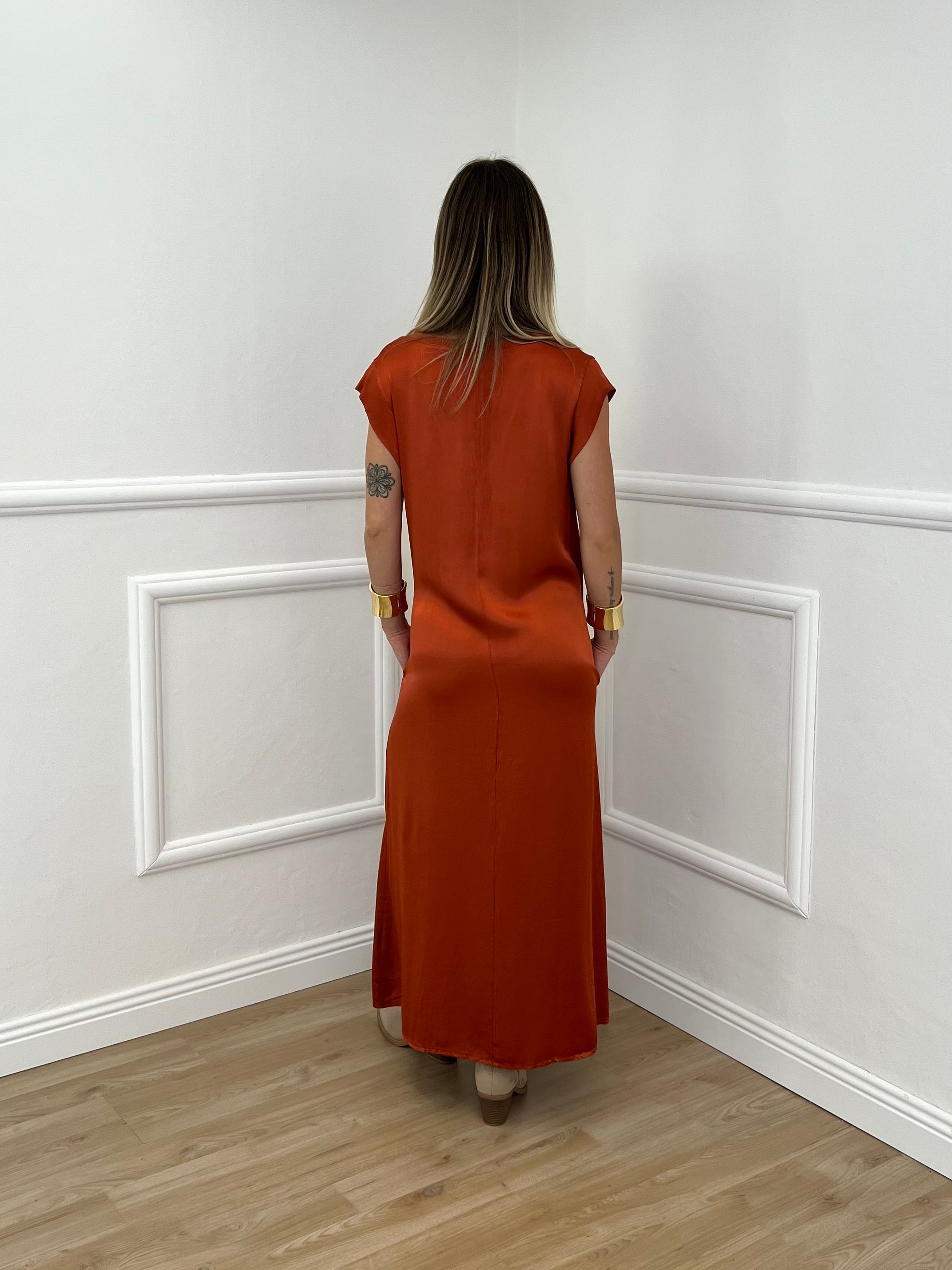 Vestito In Raso di Viscosa A00850 Rame