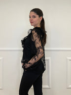 Twin Set Blusa in Pizzo Con Jabot e Sottoveste 7099 Nero