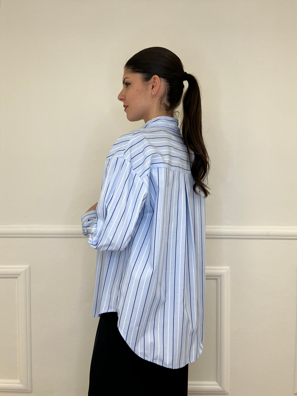 Camicia Oversize a Righe 17199 Azzurro