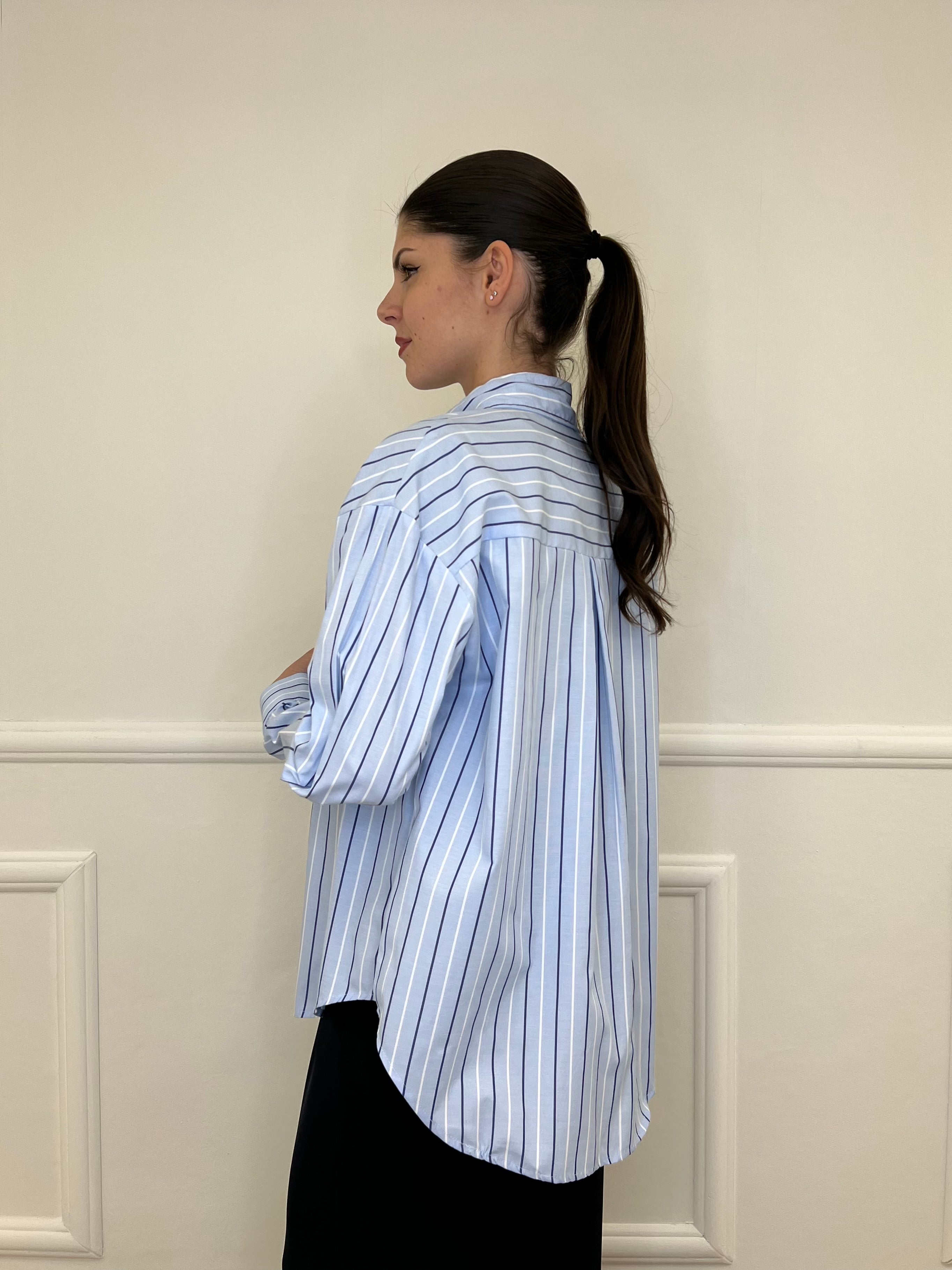 Camicia Oversize a Righe 17199 Azzurro