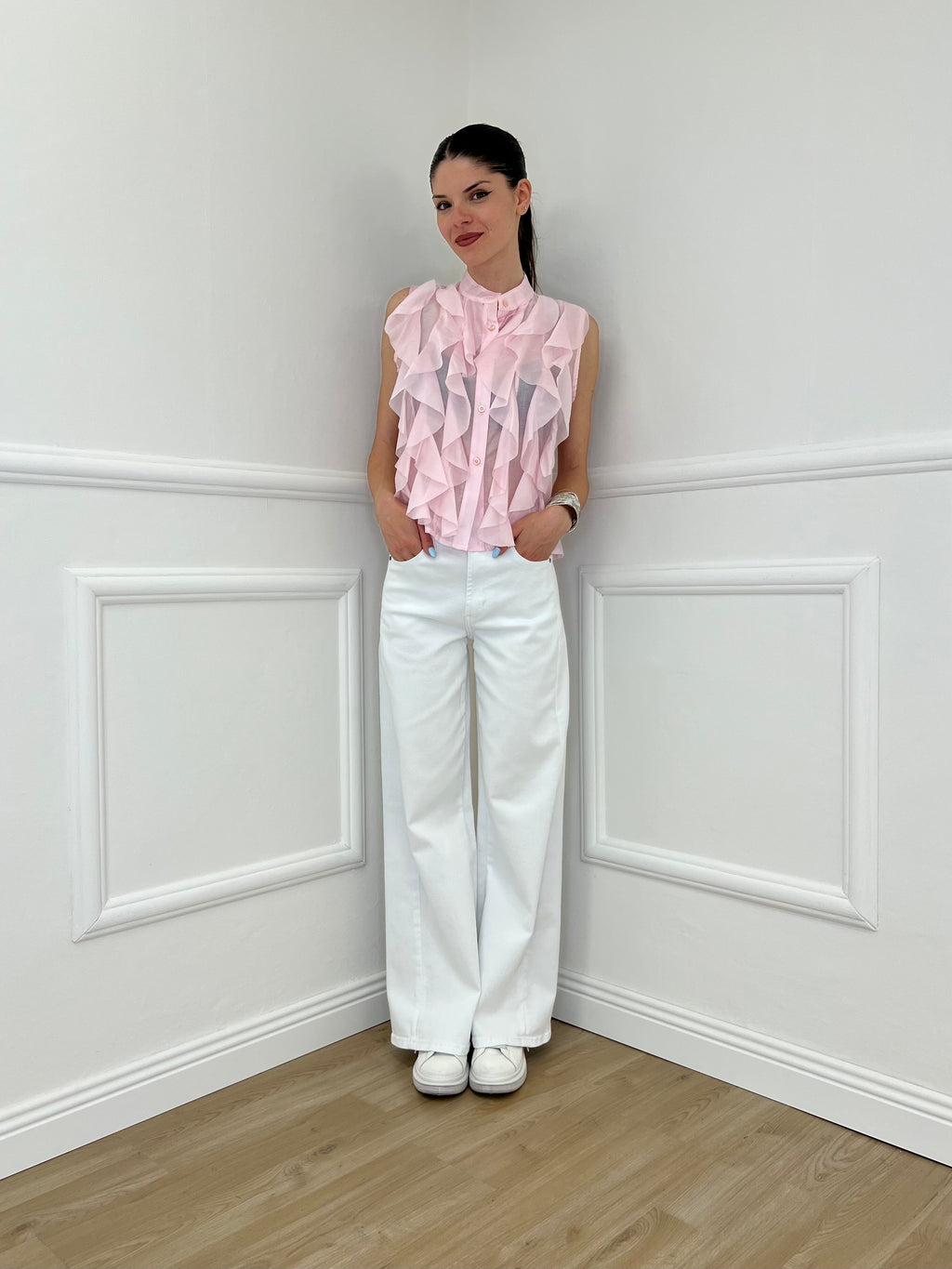 Camicia Smanicata Con Rouches 220-672 Rosa
