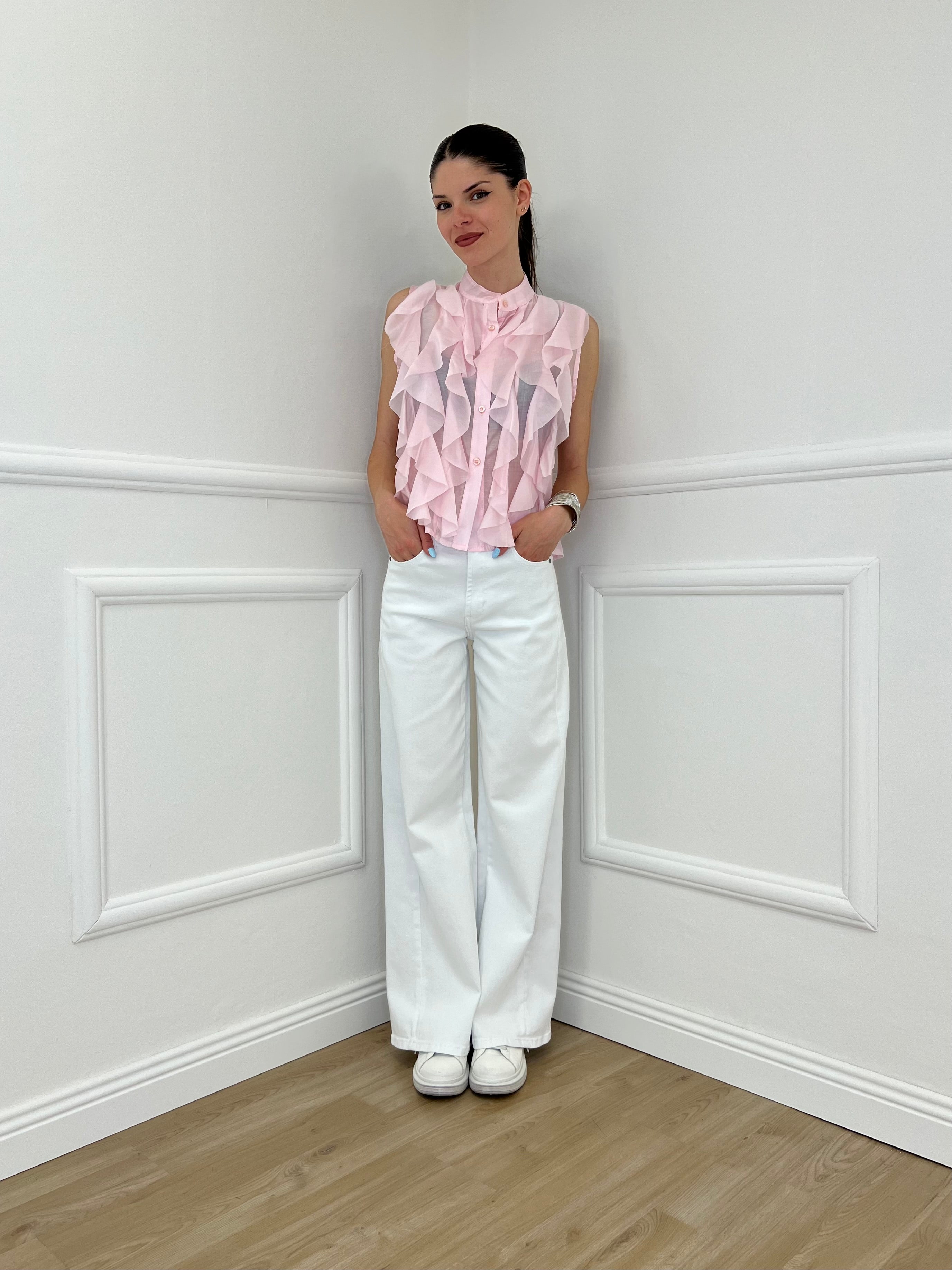 Camicia Smanicata Con Rouches 220-672 Rosa
