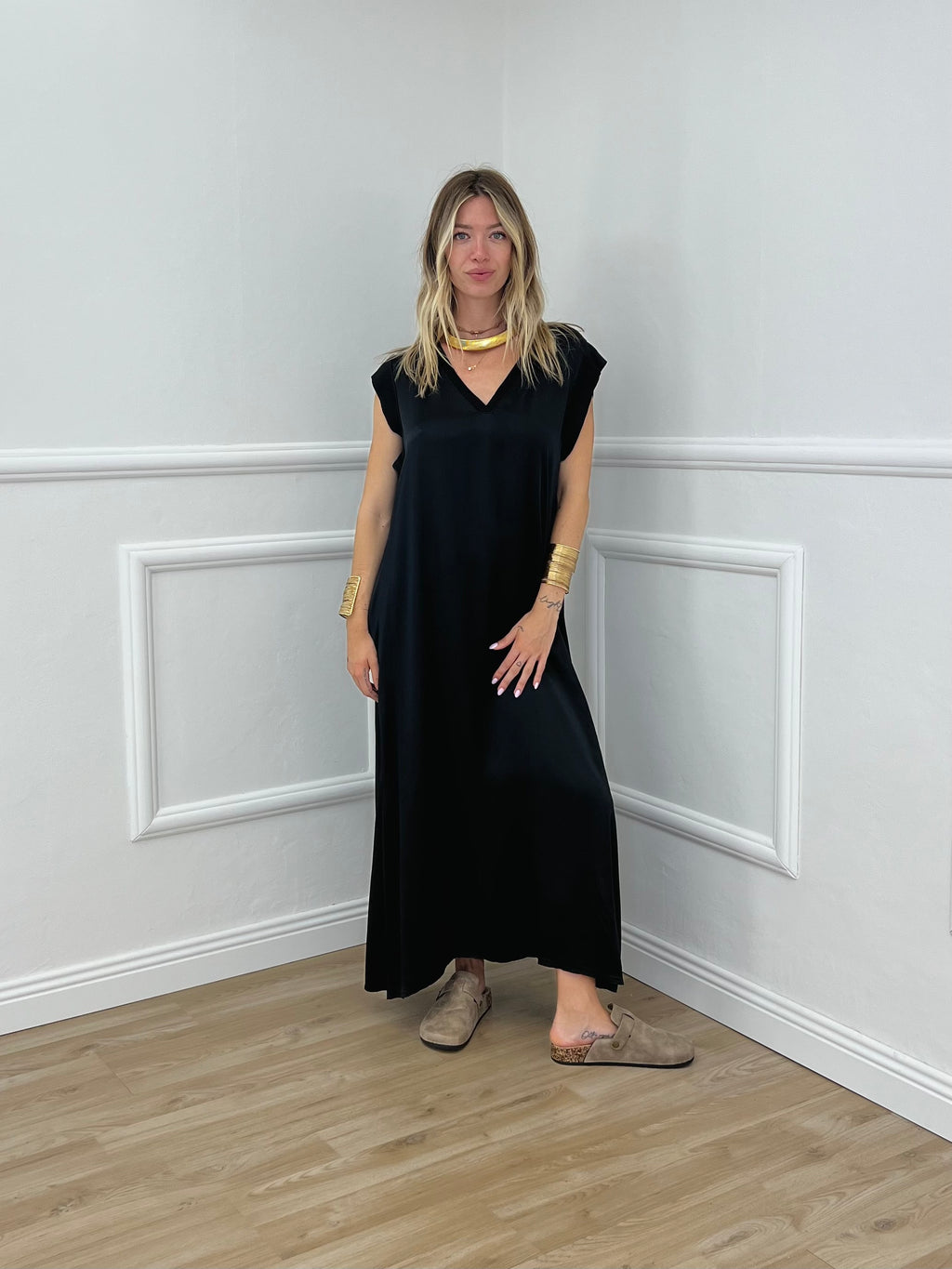 Vestito In Raso di Viscosa A00850 Nero