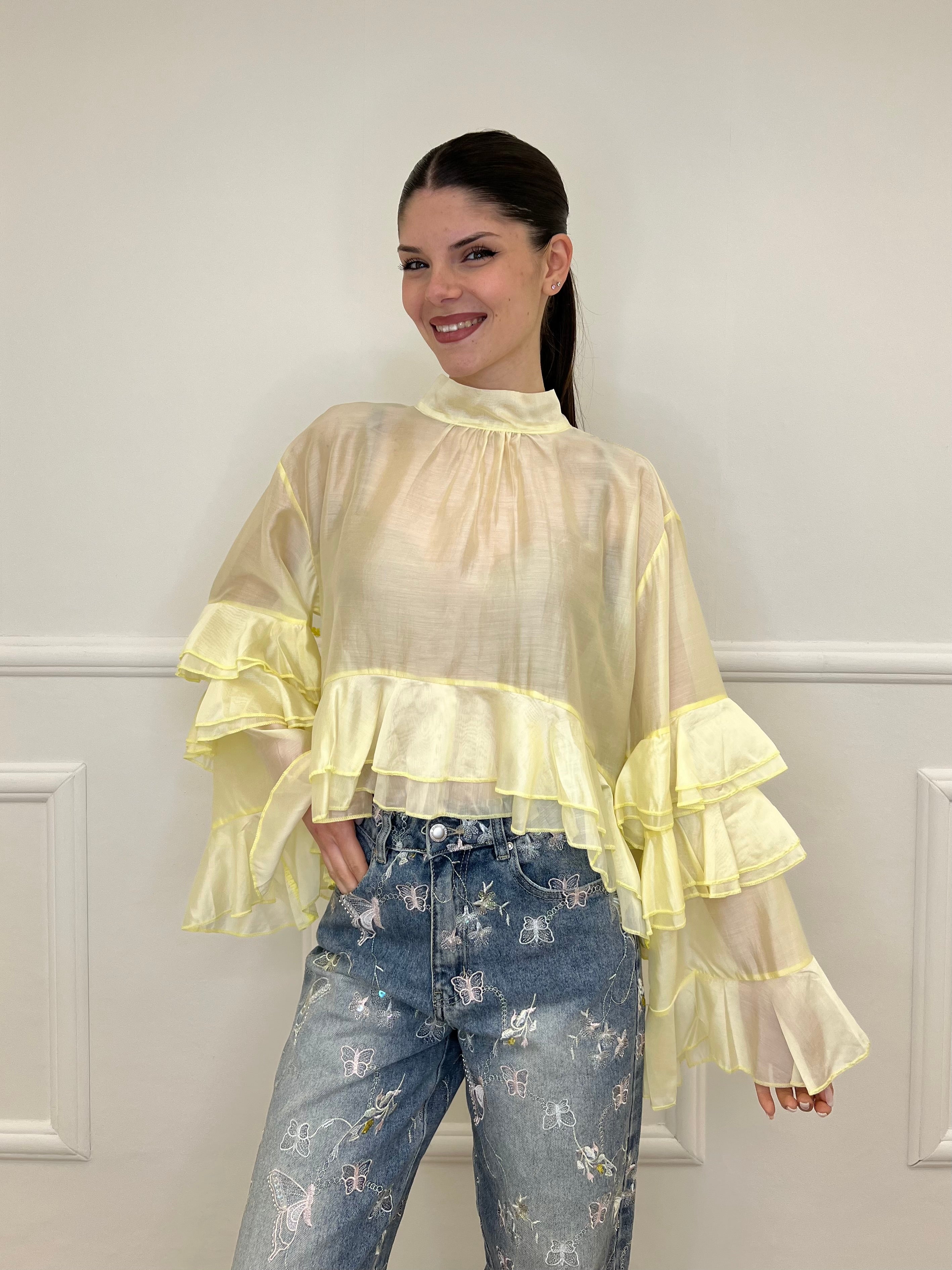 Blusa in Tencel a Balze 6108 Giallo