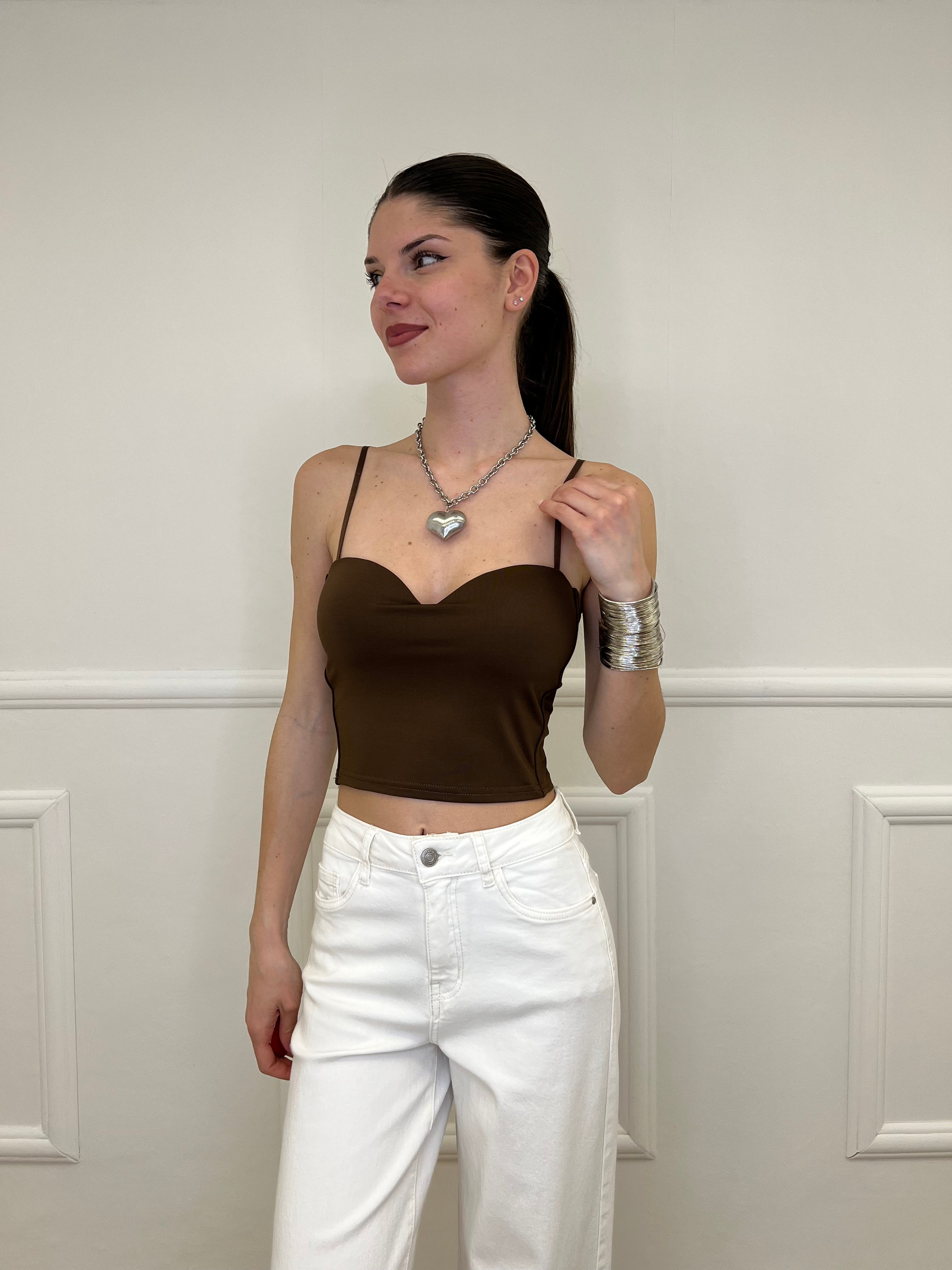 Top Con Spalline 25206 Marrone