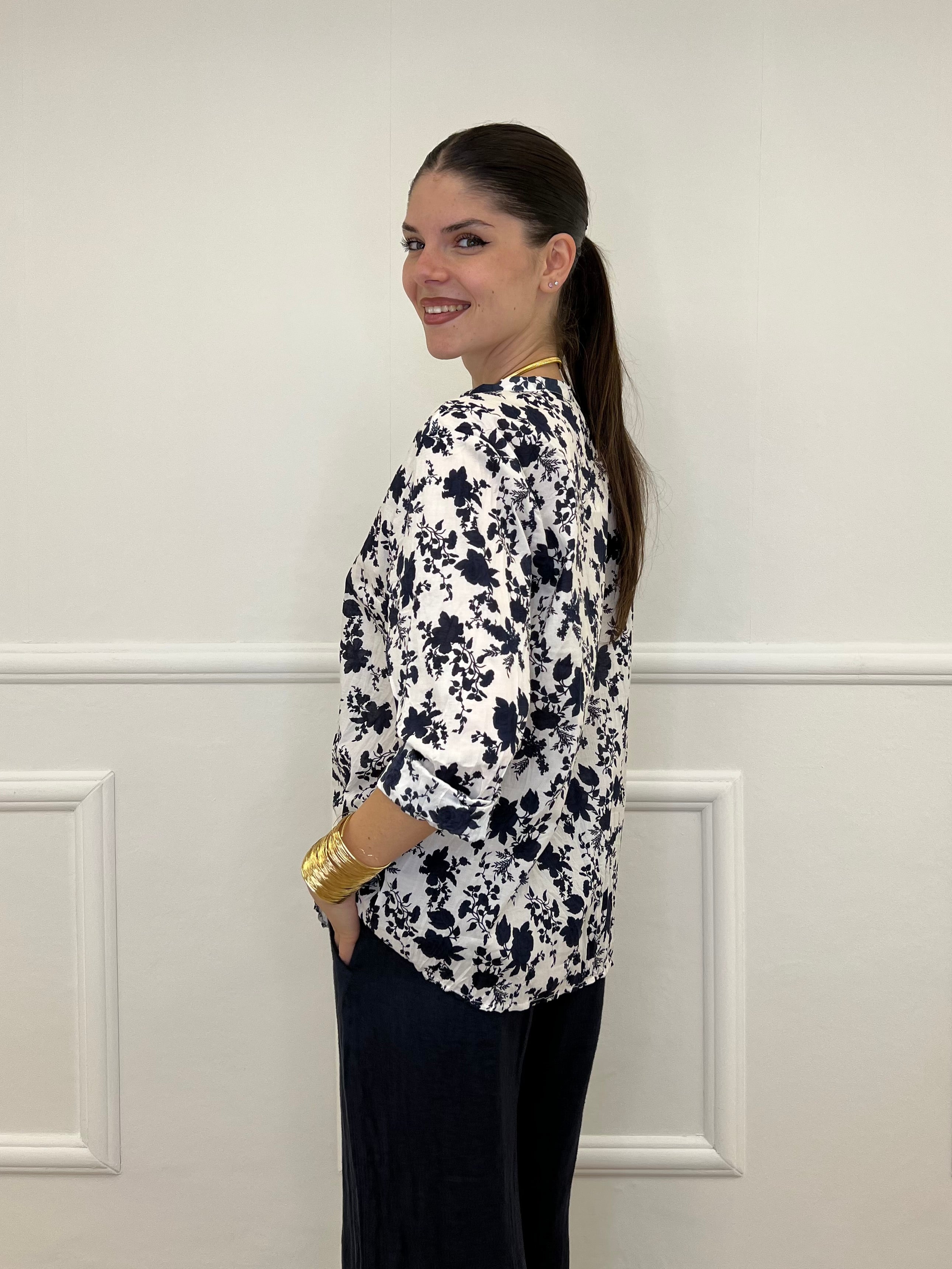 Camicia Fiori Coreana 2588-2 Blu