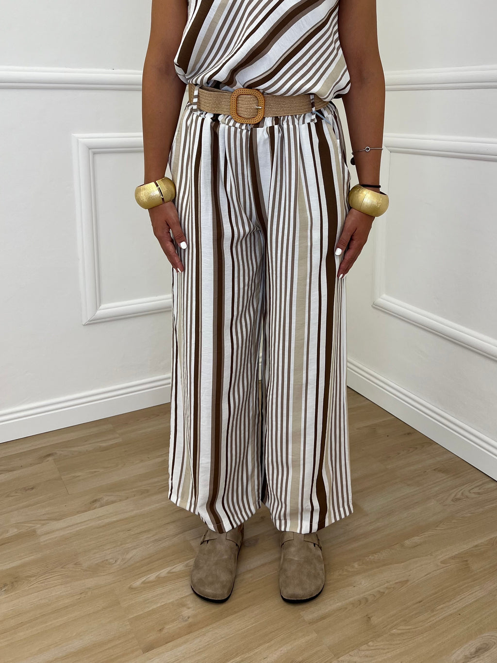 Pantalone Viscosa a Righe 1609 Camel