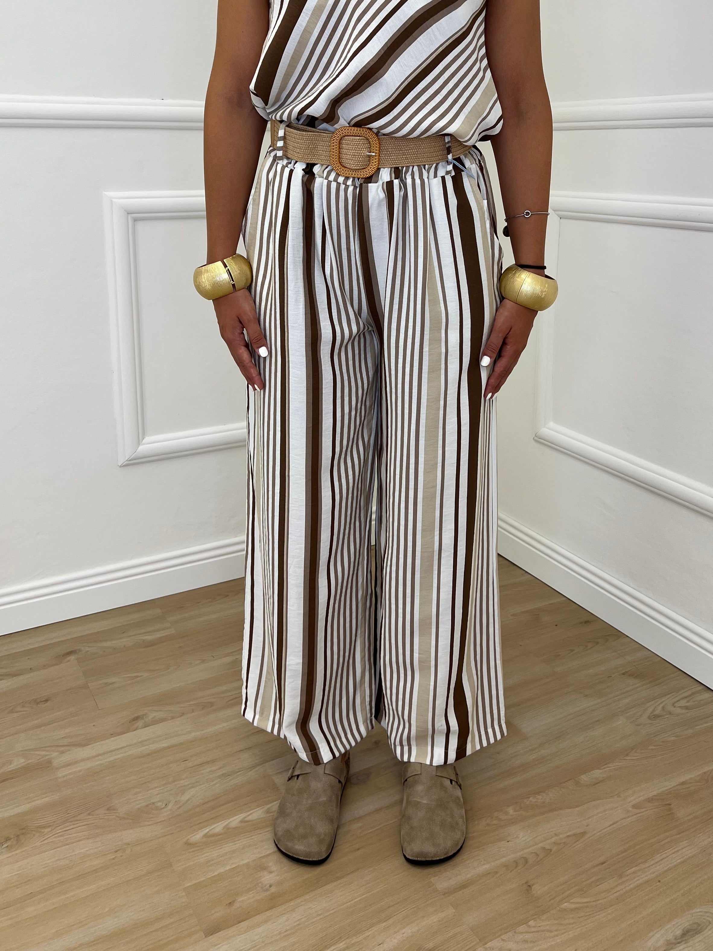 Pantalone Viscosa a Righe 1609 Camel