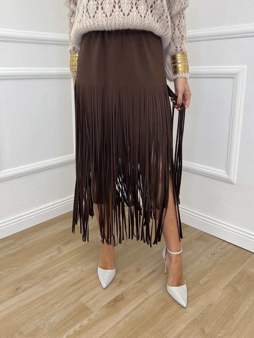 Gonna Viscosa Frange 5307 Moro