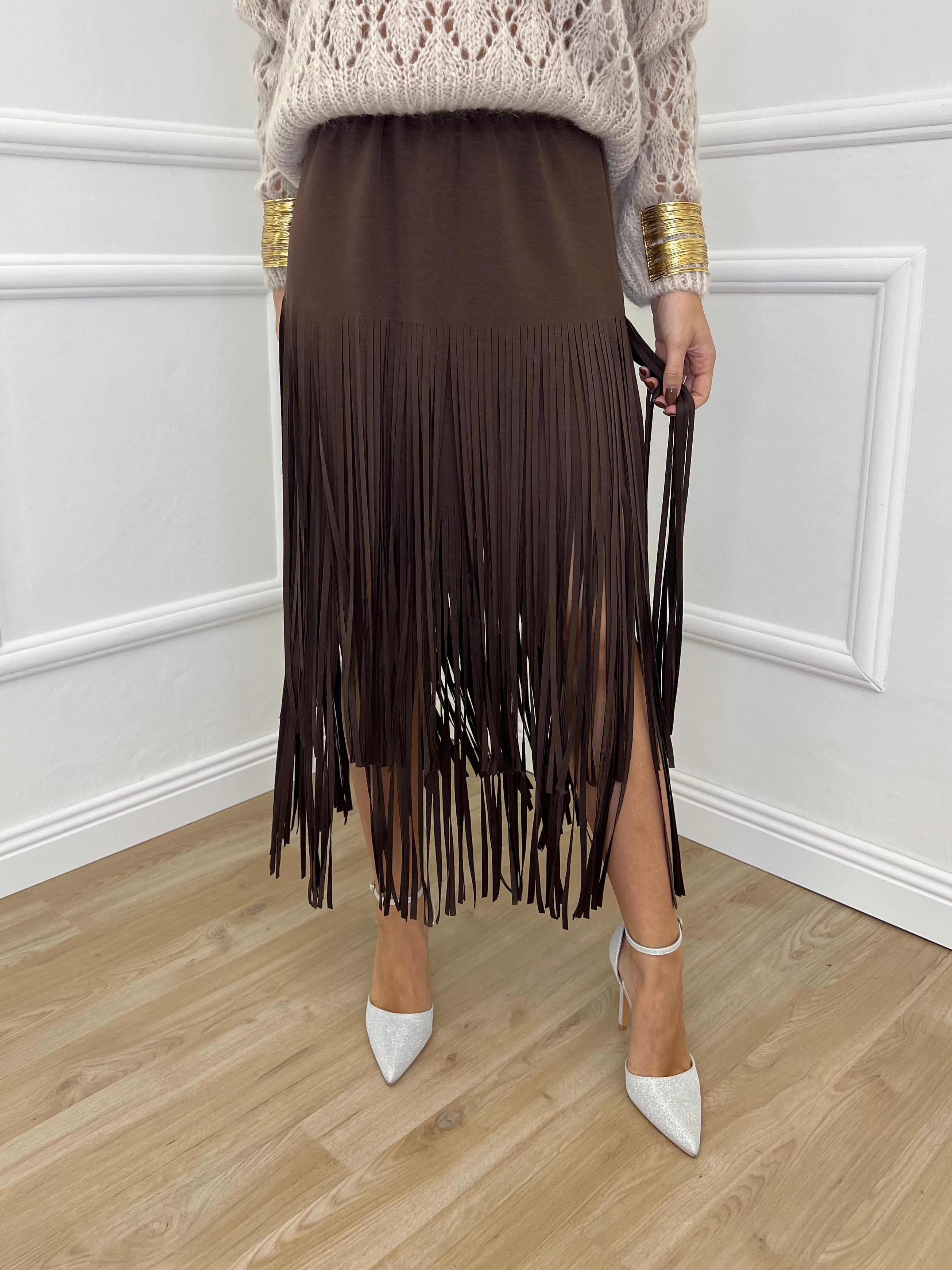 Gonna Viscosa Frange 5307 Moro