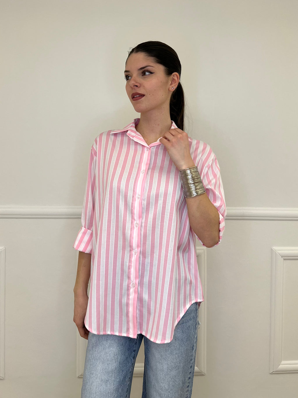 Camicia In Cotone a Righe 82062 Rosa