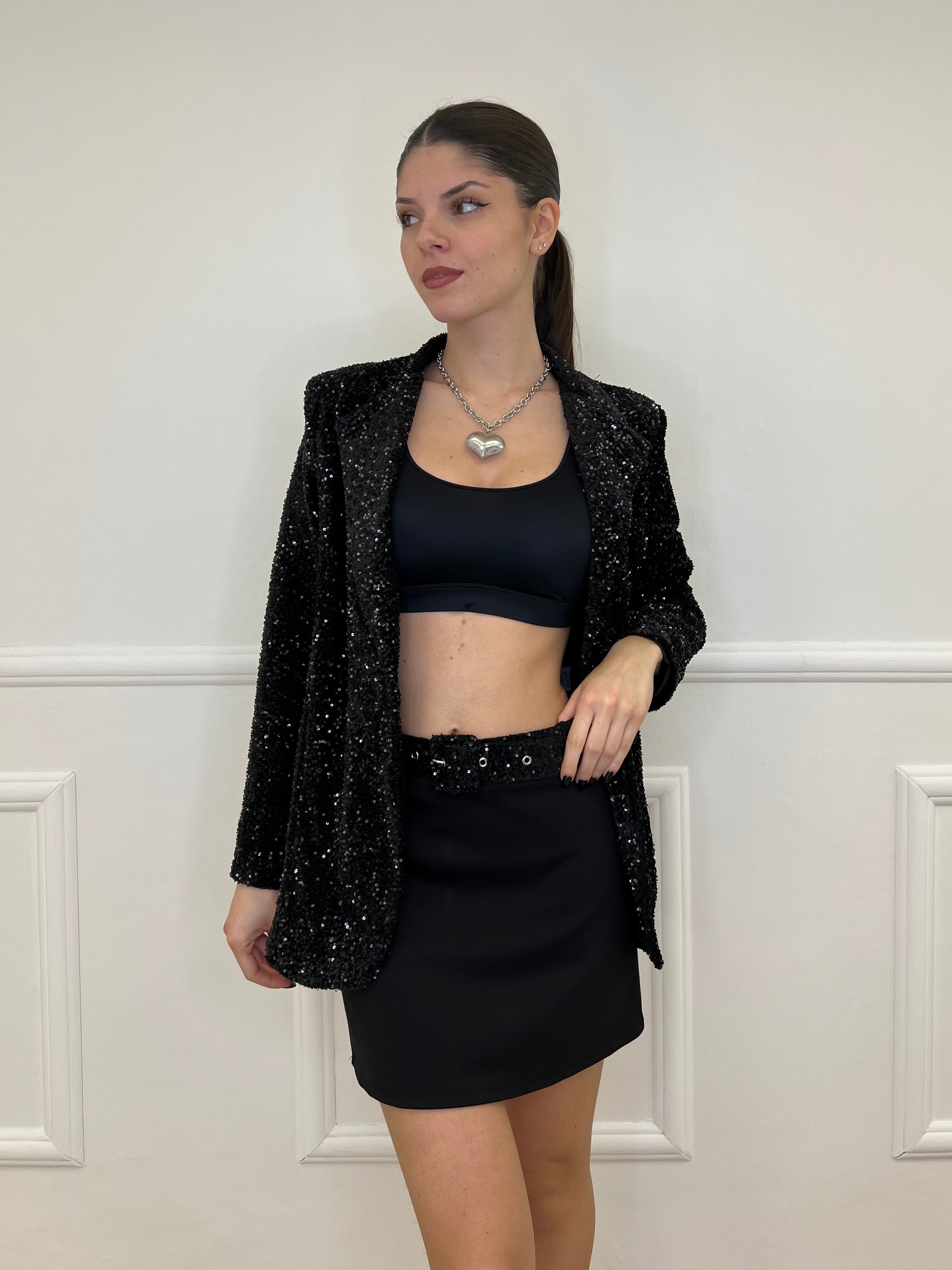 Gonna Cintura Paillettes 97025 Nero