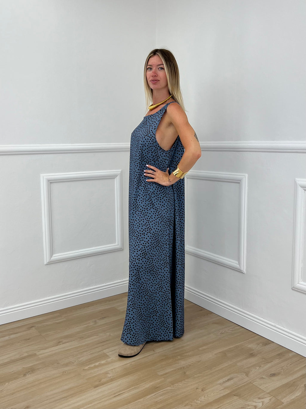 Vestito Viscosa Pois 765 Moro e Azzurro