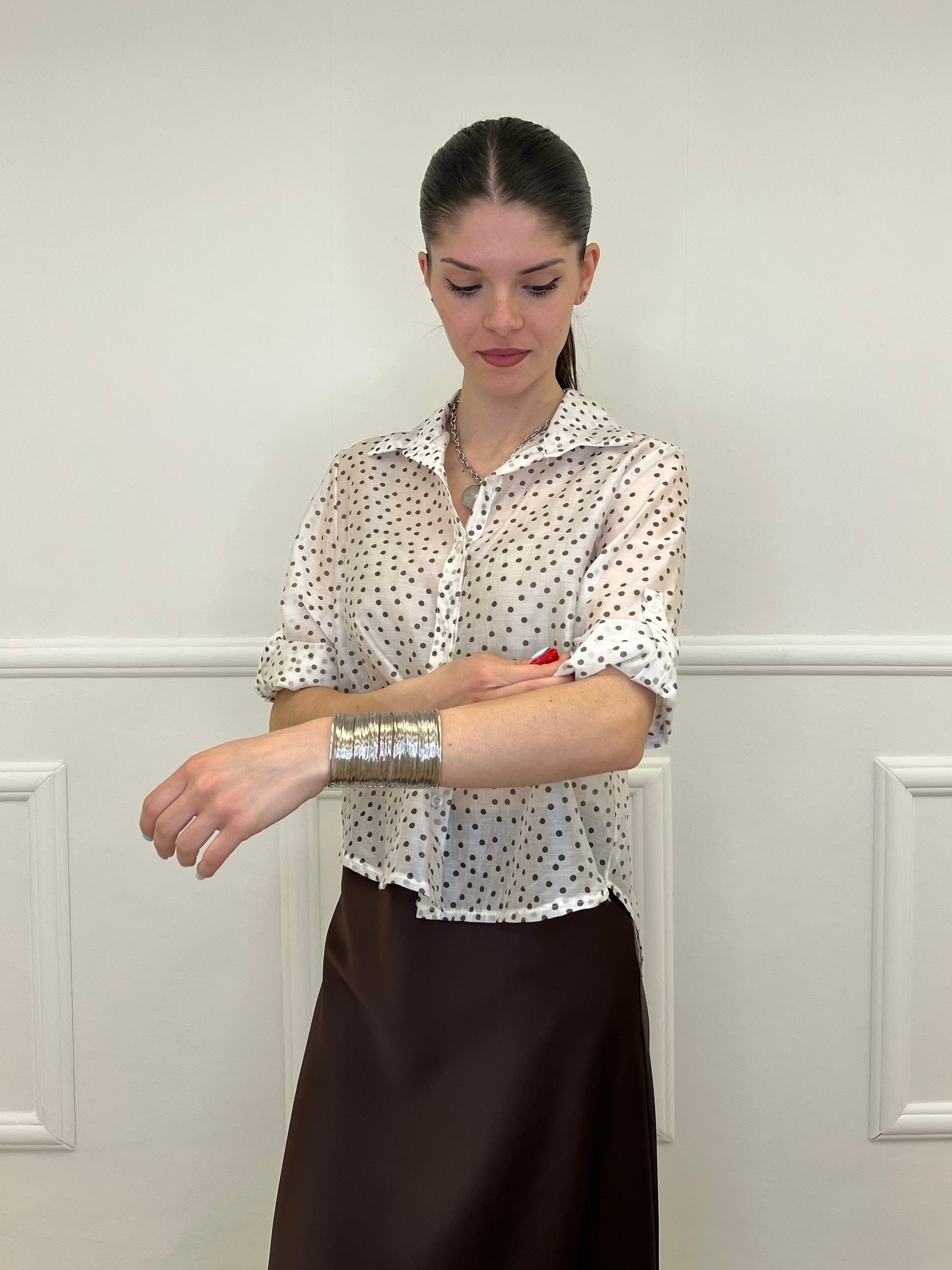 Camicia Tencel Pois 26031 Bianco