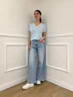 Jeans Con Fiocchi Ricamati e Strass 5354 Azzurro